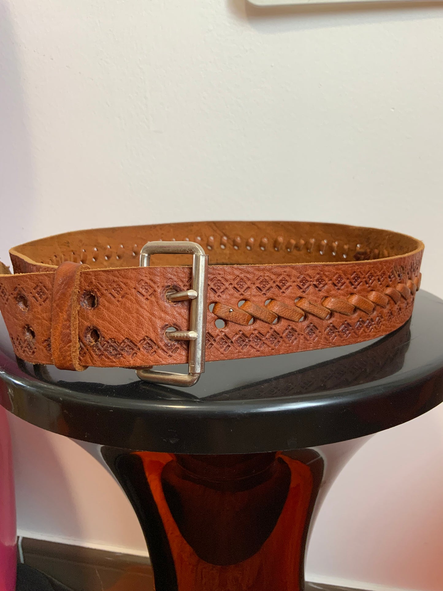 Ceinture Cuir Tressage Motifs Vintage 1980/90