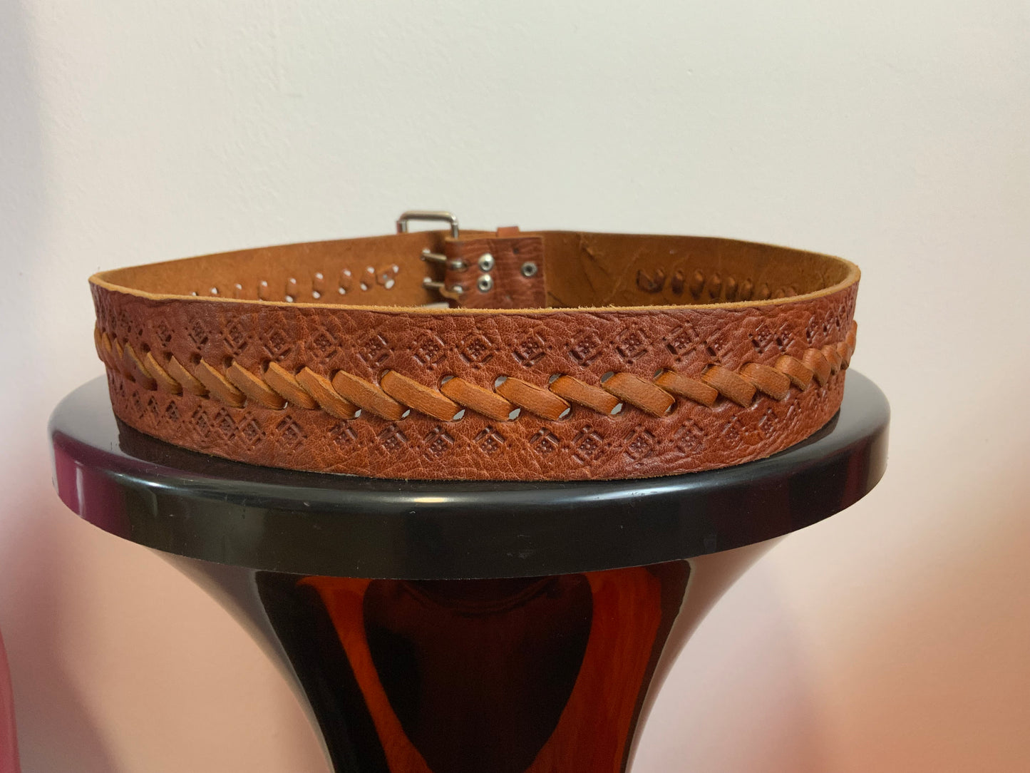 Ceinture Cuir Tressage Motifs Vintage 1980/90