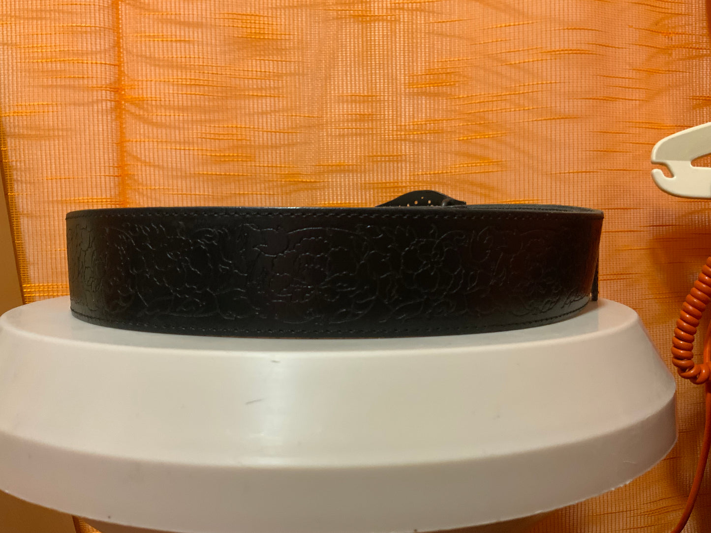 Ceinture Cuir noire Fleurs bohème Vintage France