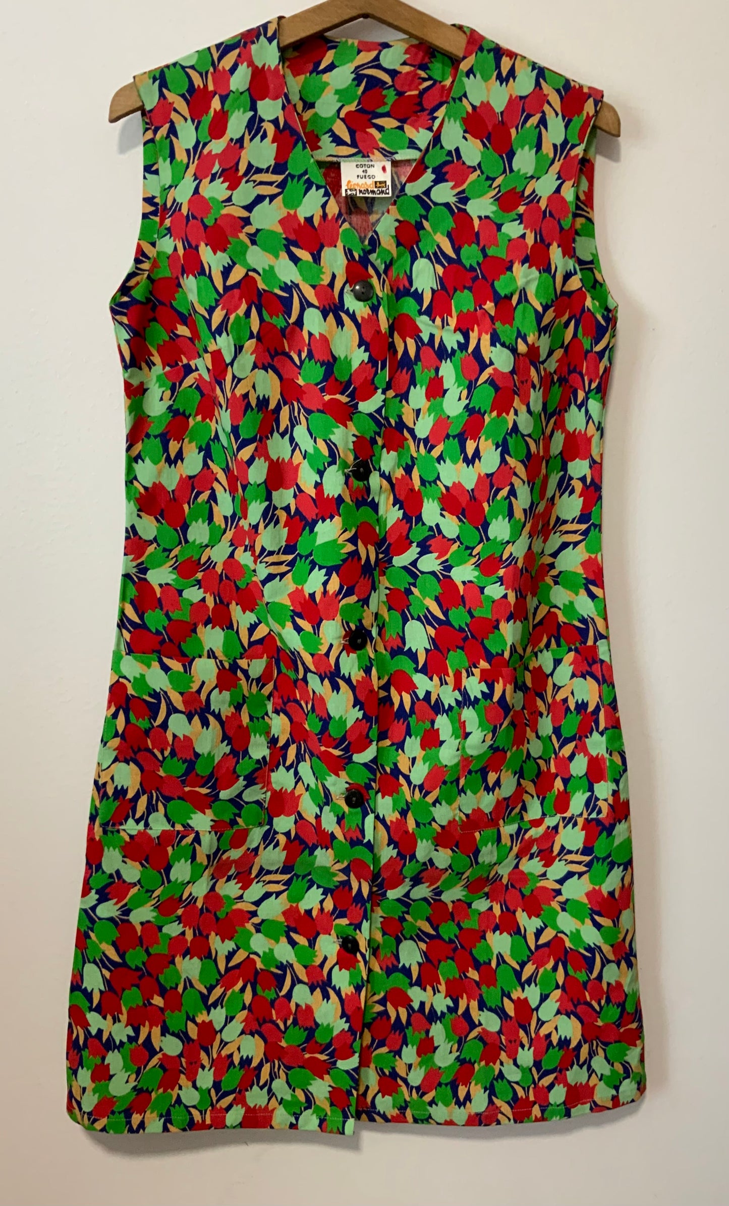Robe boutonnée Deadstock Vintage 1970 A Fleurs tulipes Été