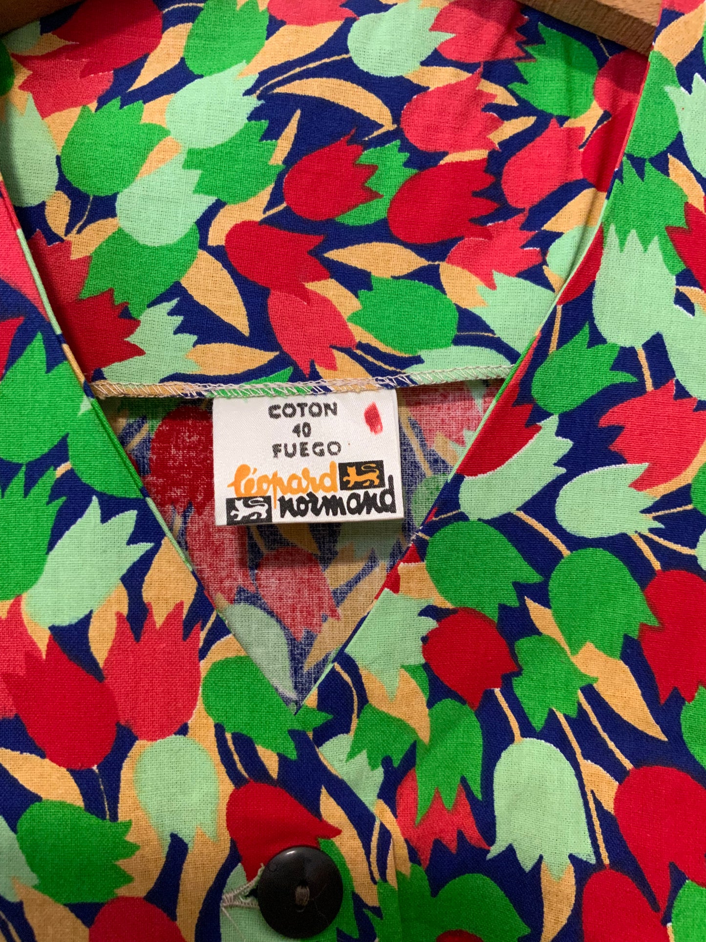 Robe boutonnée Deadstock Vintage 1970 A Fleurs tulipes Été