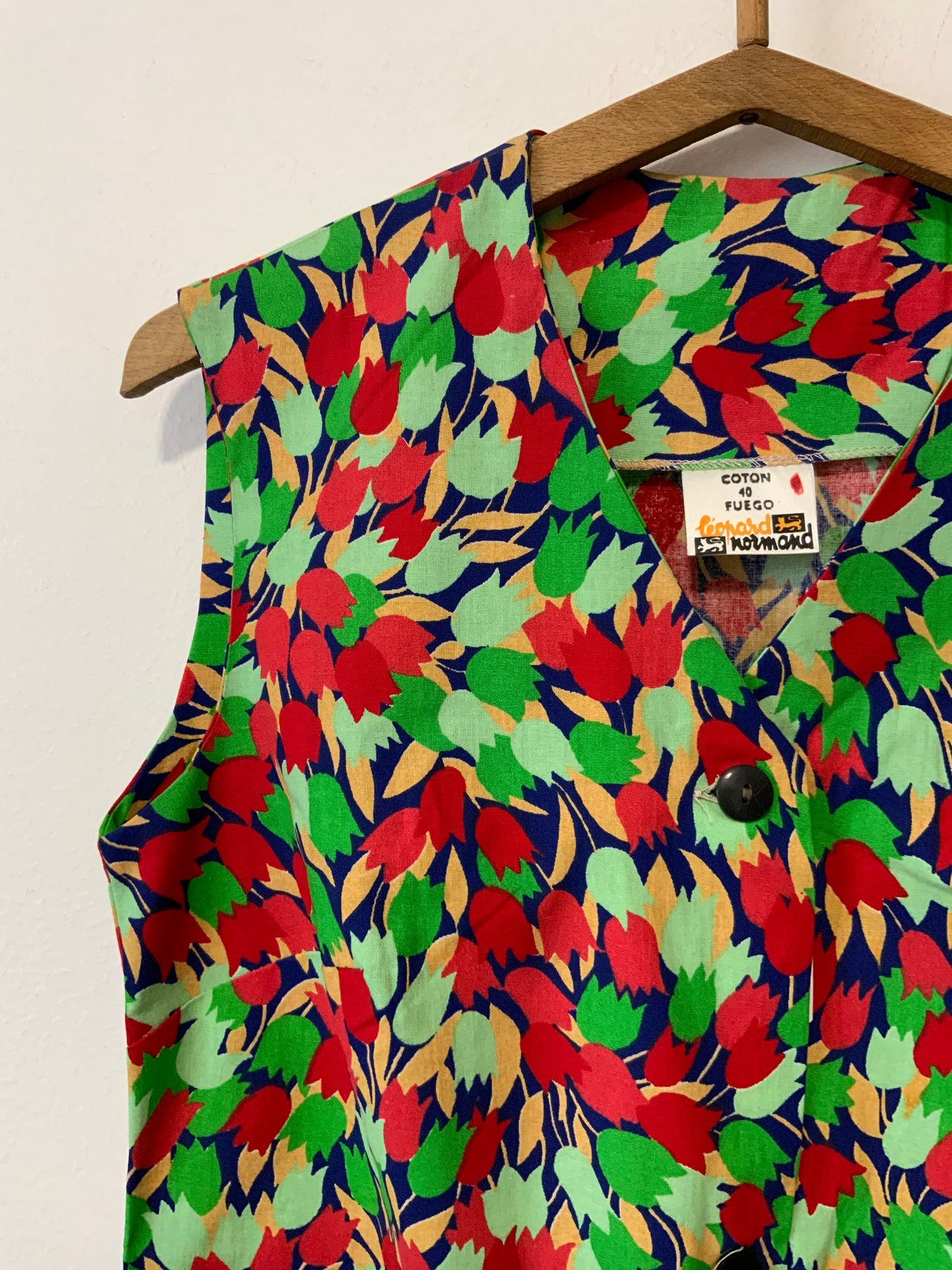 Robe boutonnée Deadstock Vintage 1970 A Fleurs tulipes Été