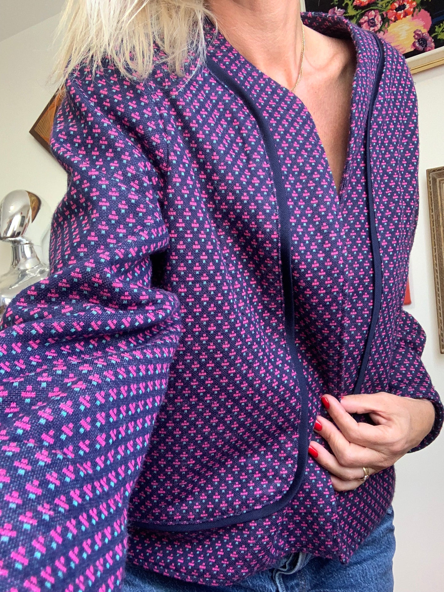 Veste Faite Main Création Motifs petites Fleurs Beauté Vintage