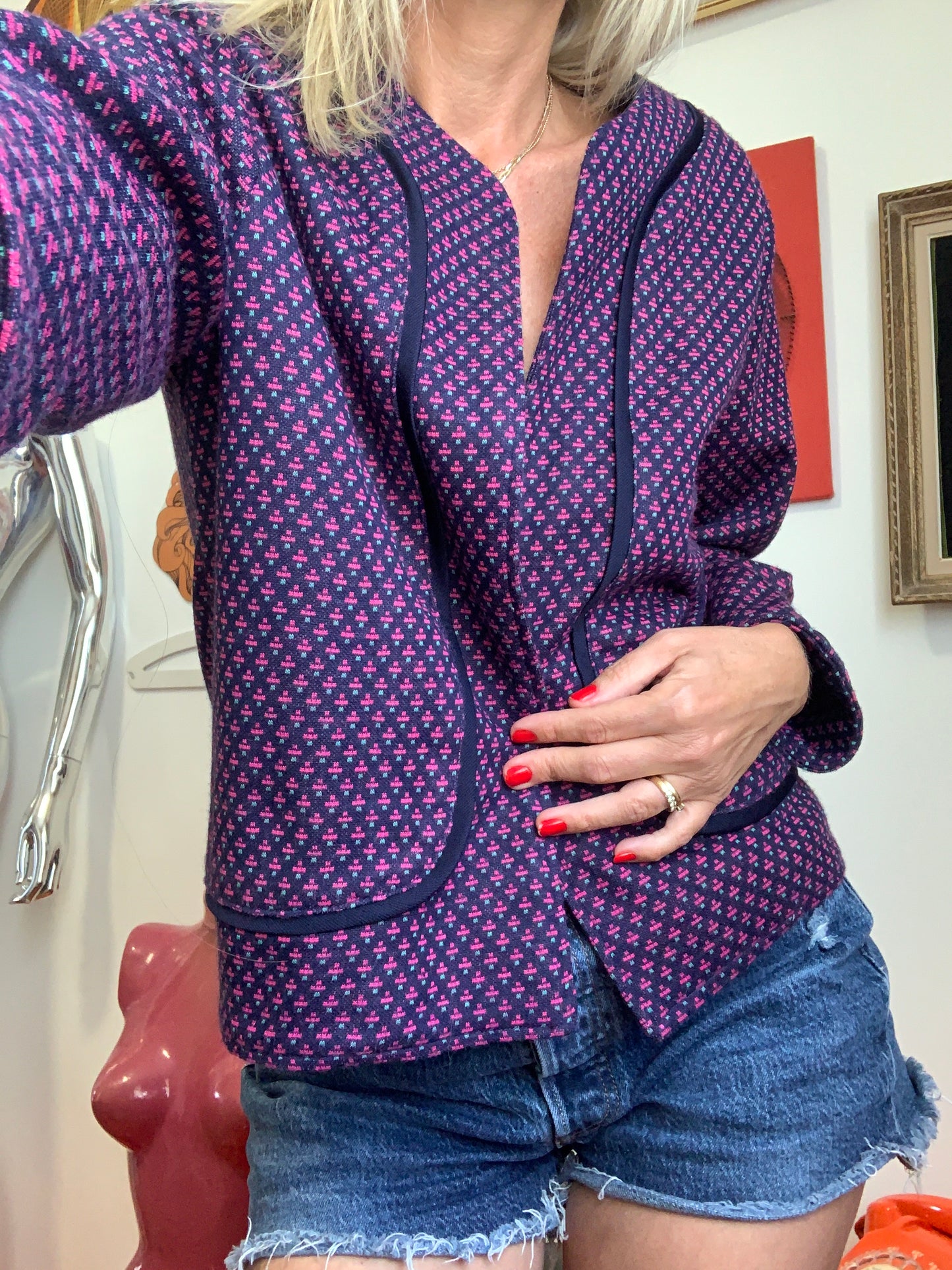 Veste Faite Main Création Motifs petites Fleurs Beauté Vintage