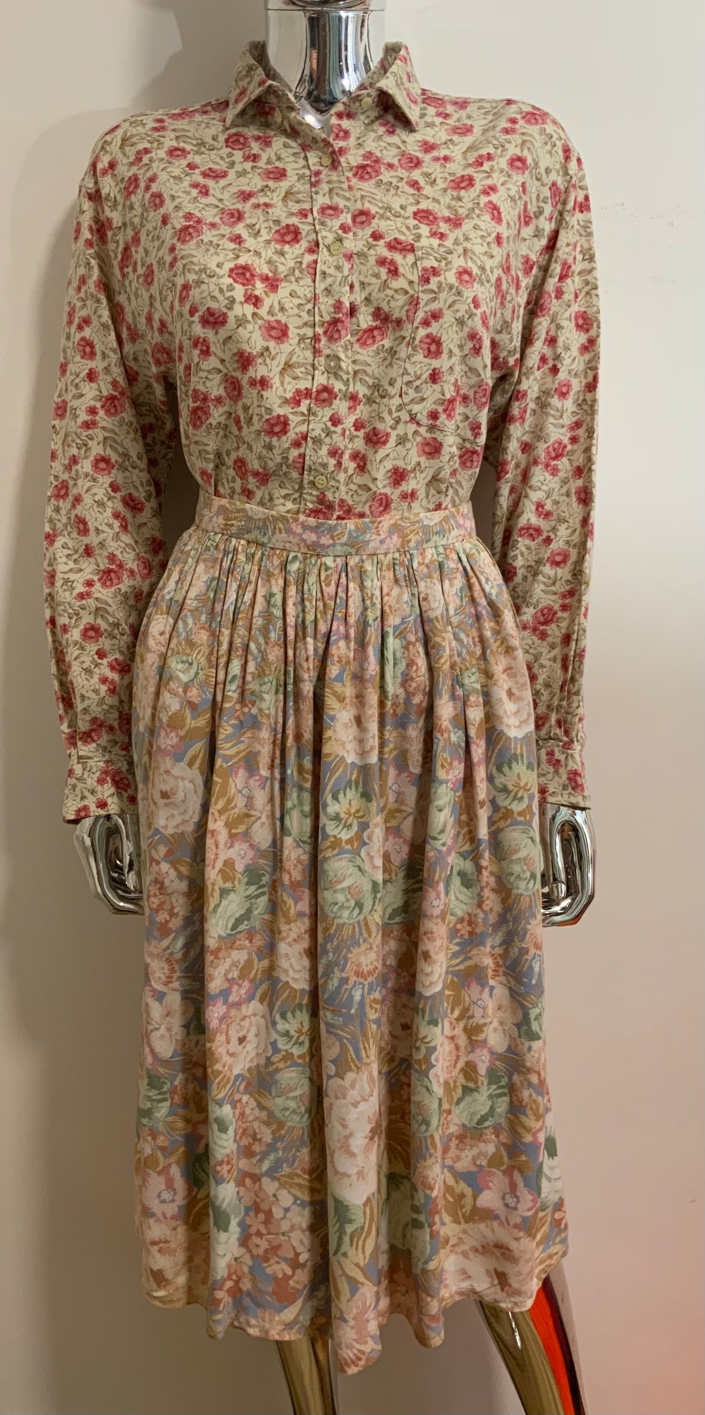 Jupe longue à fleurs Faite Main Vintage 1980 Bohème