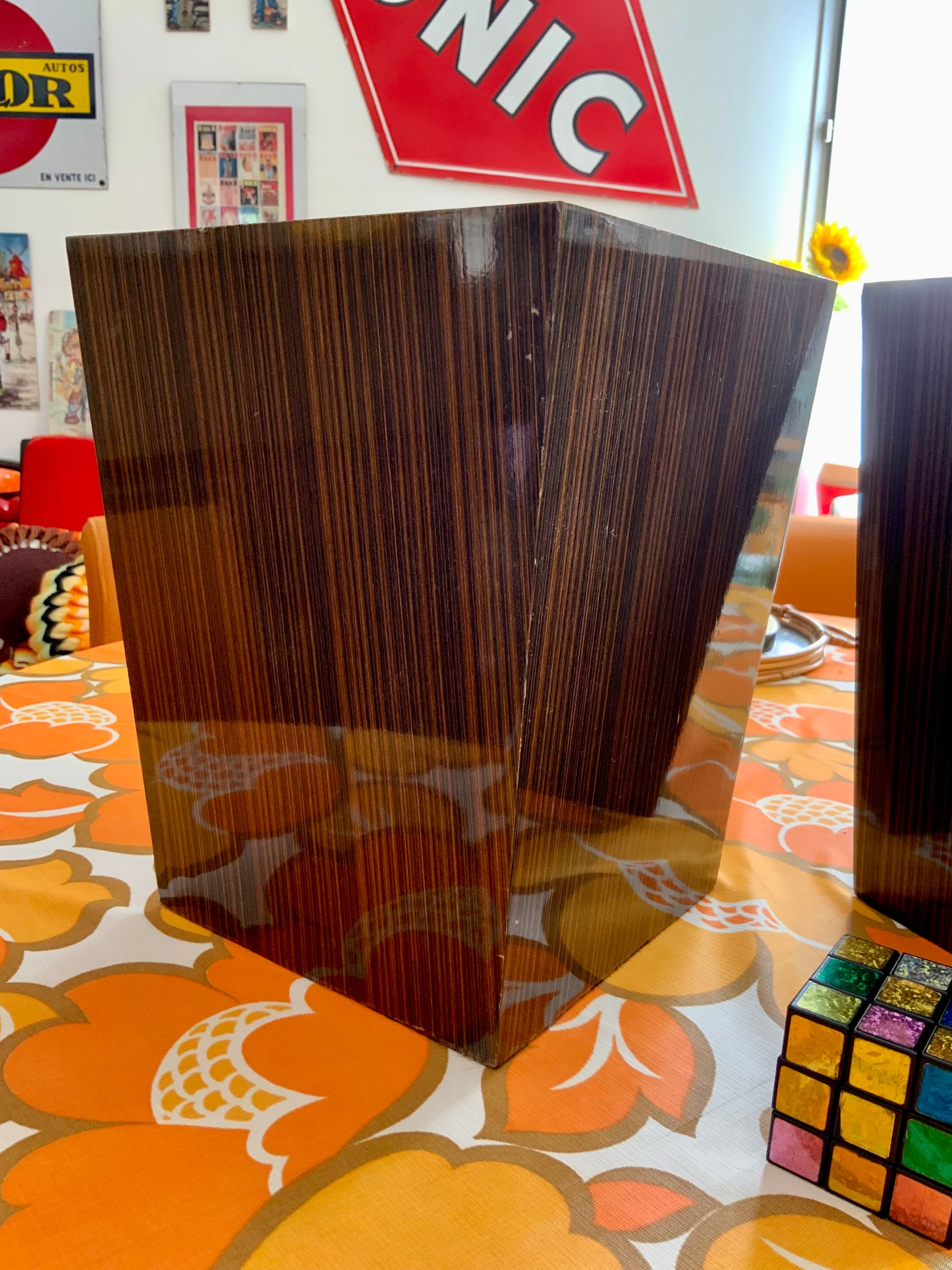 2 Grands Pots Marron Formica et Velours Vintage 1960/70 Design