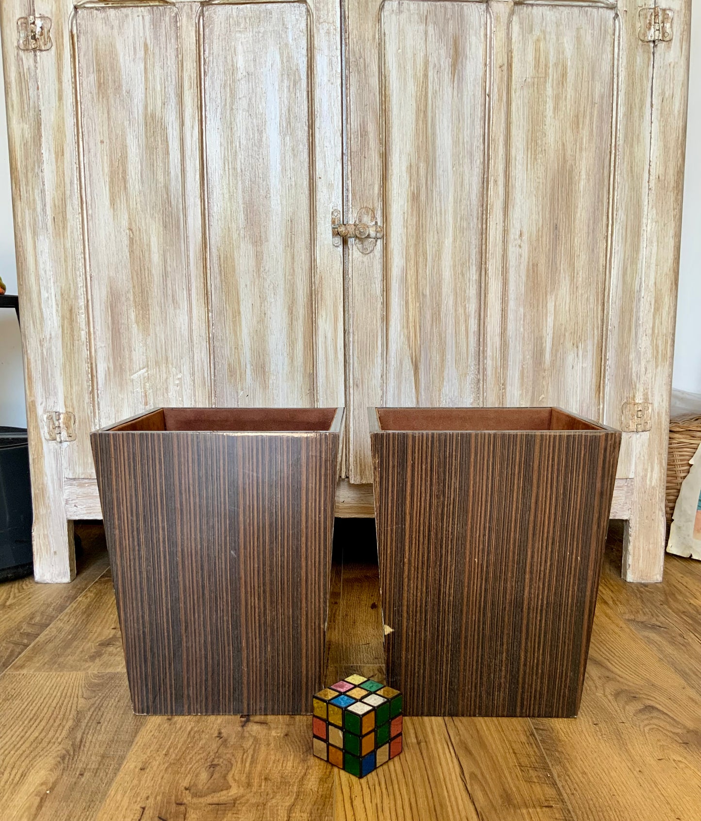 2 Grands Pots Marron Formica et Velours Vintage 1960/70 Design