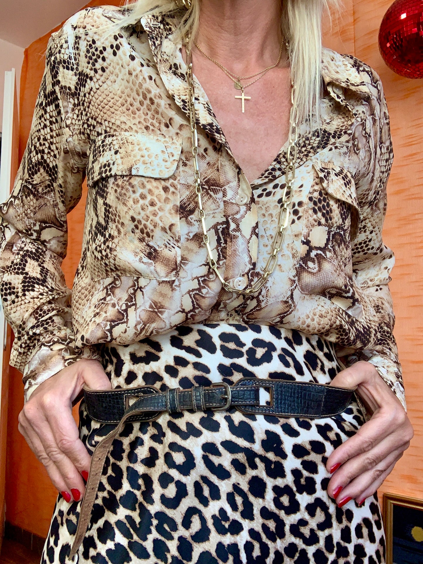 Ceinture 1960 Vintage Cuir Croco noir Confection main par fourreur