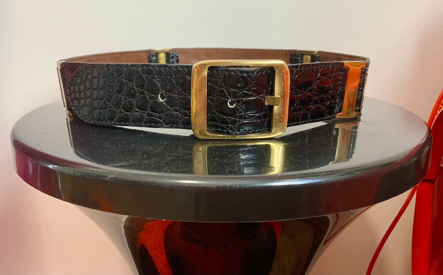 Ceinture Cuir de Crocodile Véritable France 1980 SepCoeur