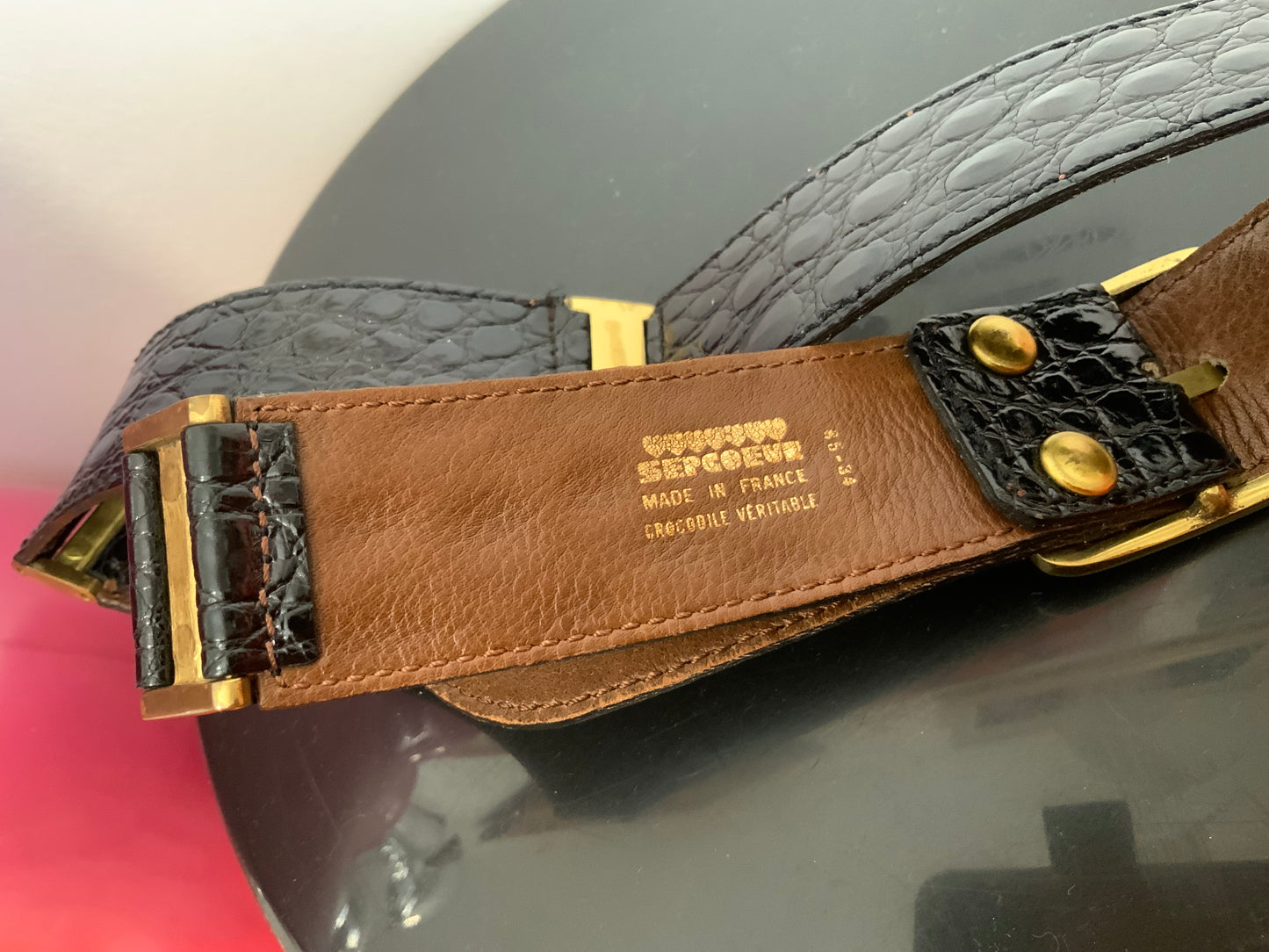 Ceinture Cuir de Crocodile Véritable France 1980 SepCoeur