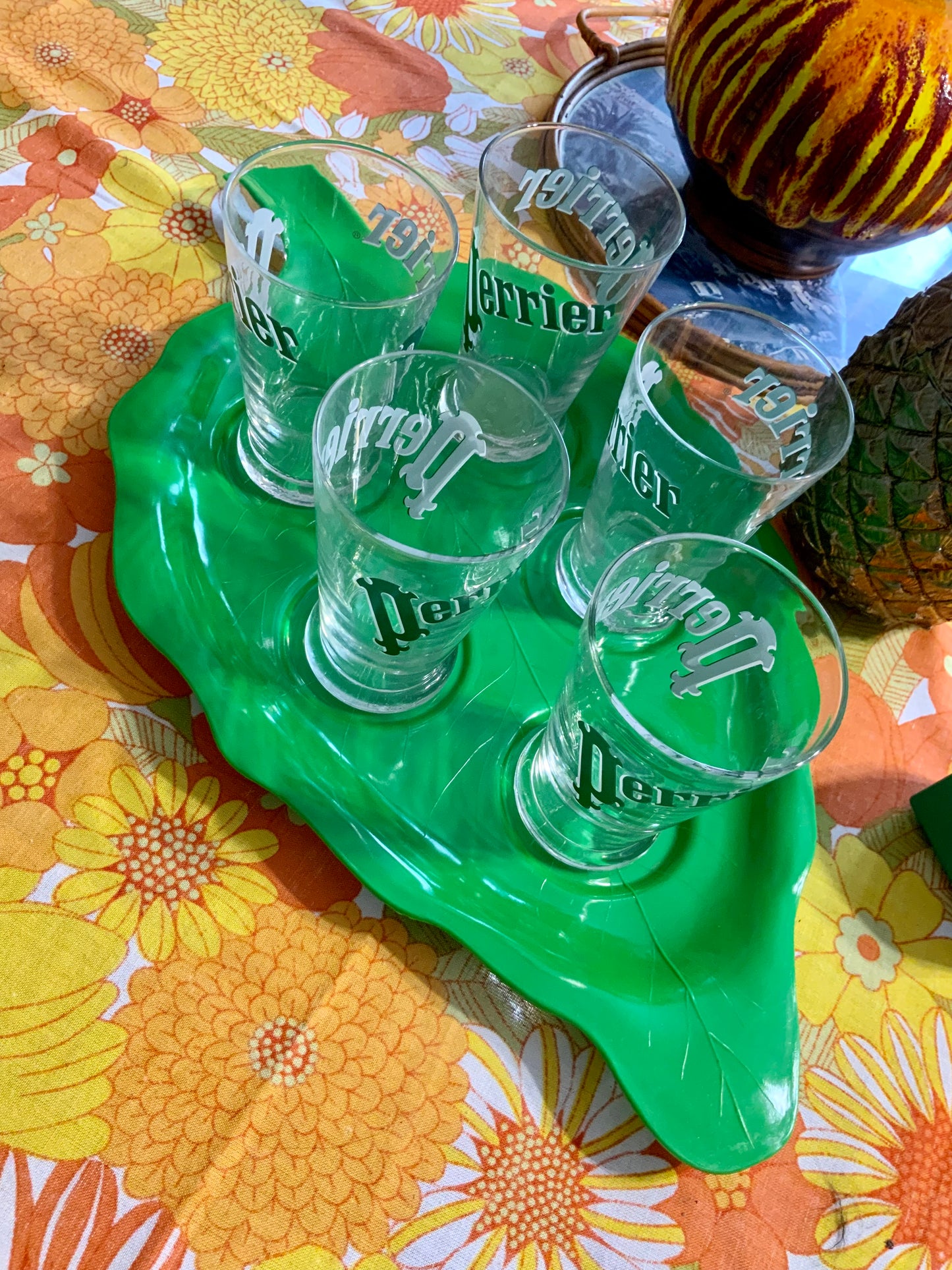 Grand plateau Feuille 5 verres Vintage 1970/80