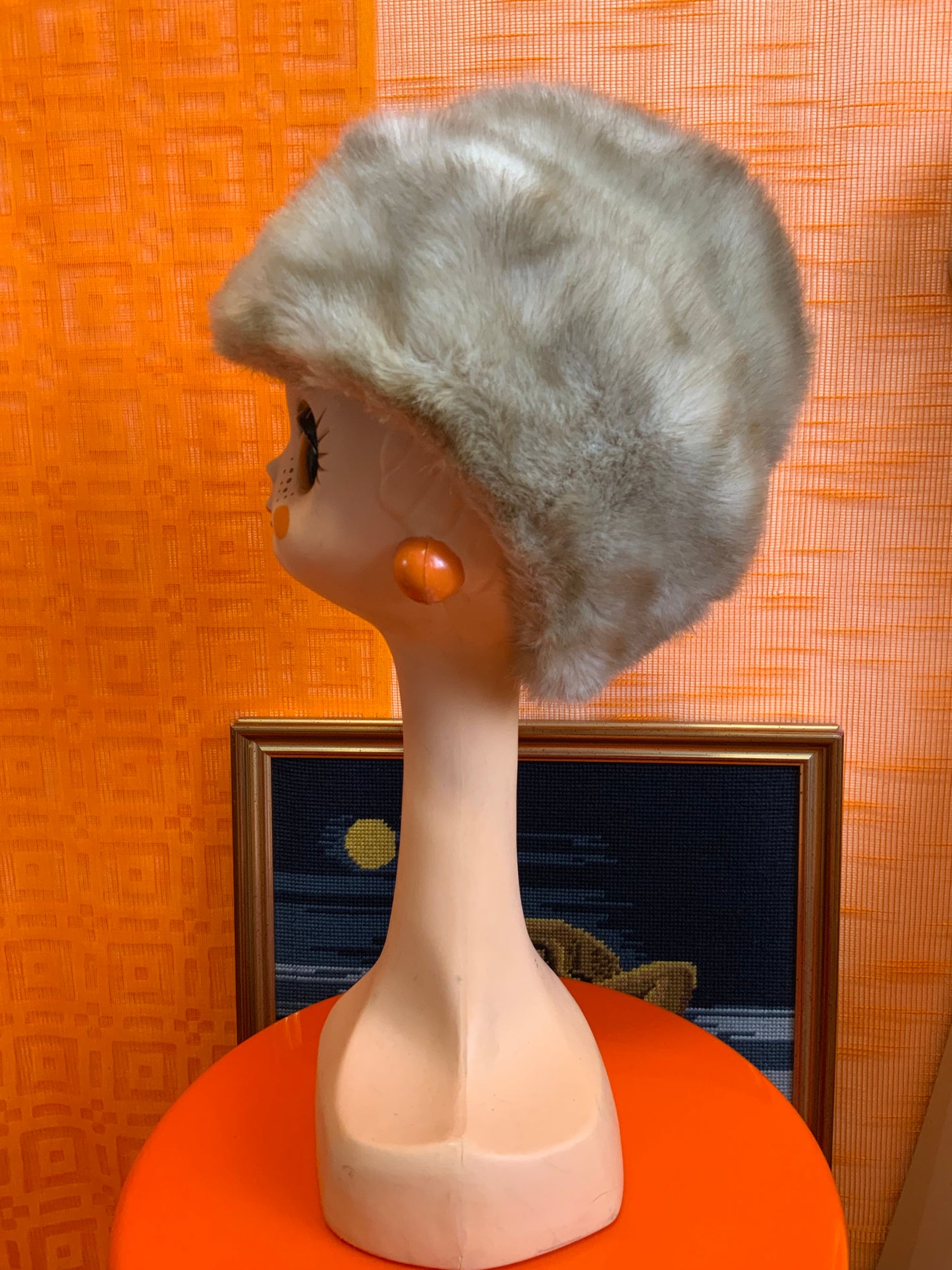 Chapeau Toque fausse fourrure Vintage 1970 Élégance
