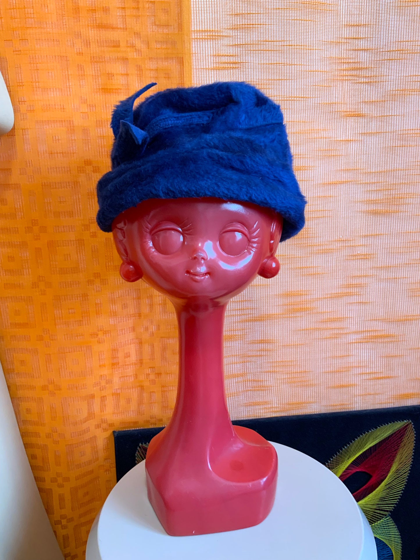 Chapeau élégant Ancien 1960 Vintage Fourrure synthétique bleue France Limoges