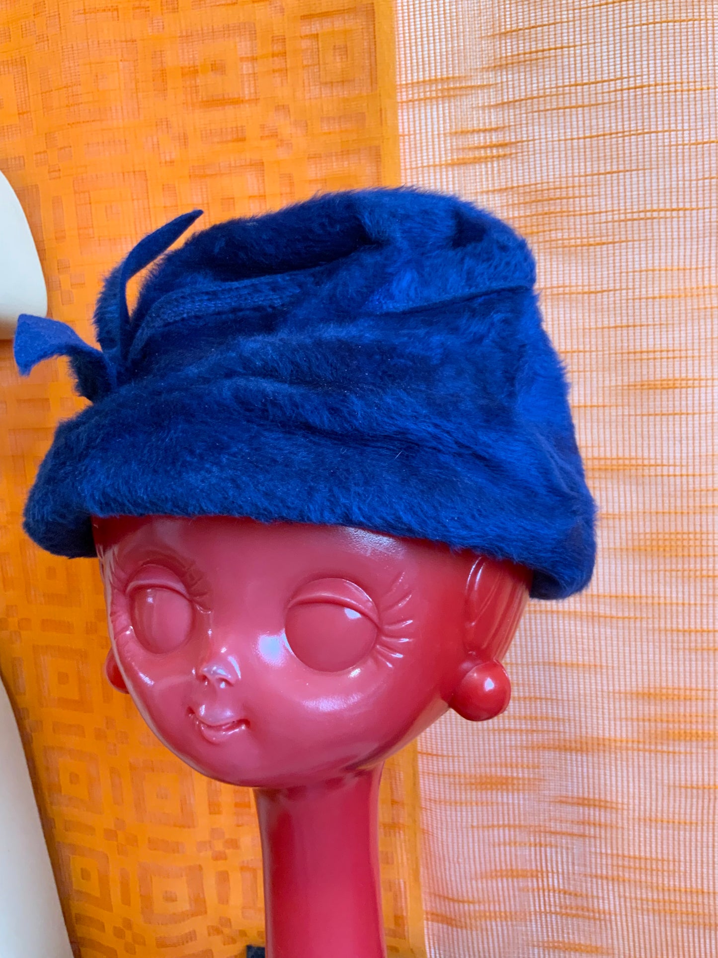 Chapeau élégant Ancien 1960 Vintage Fourrure synthétique bleue France Limoges