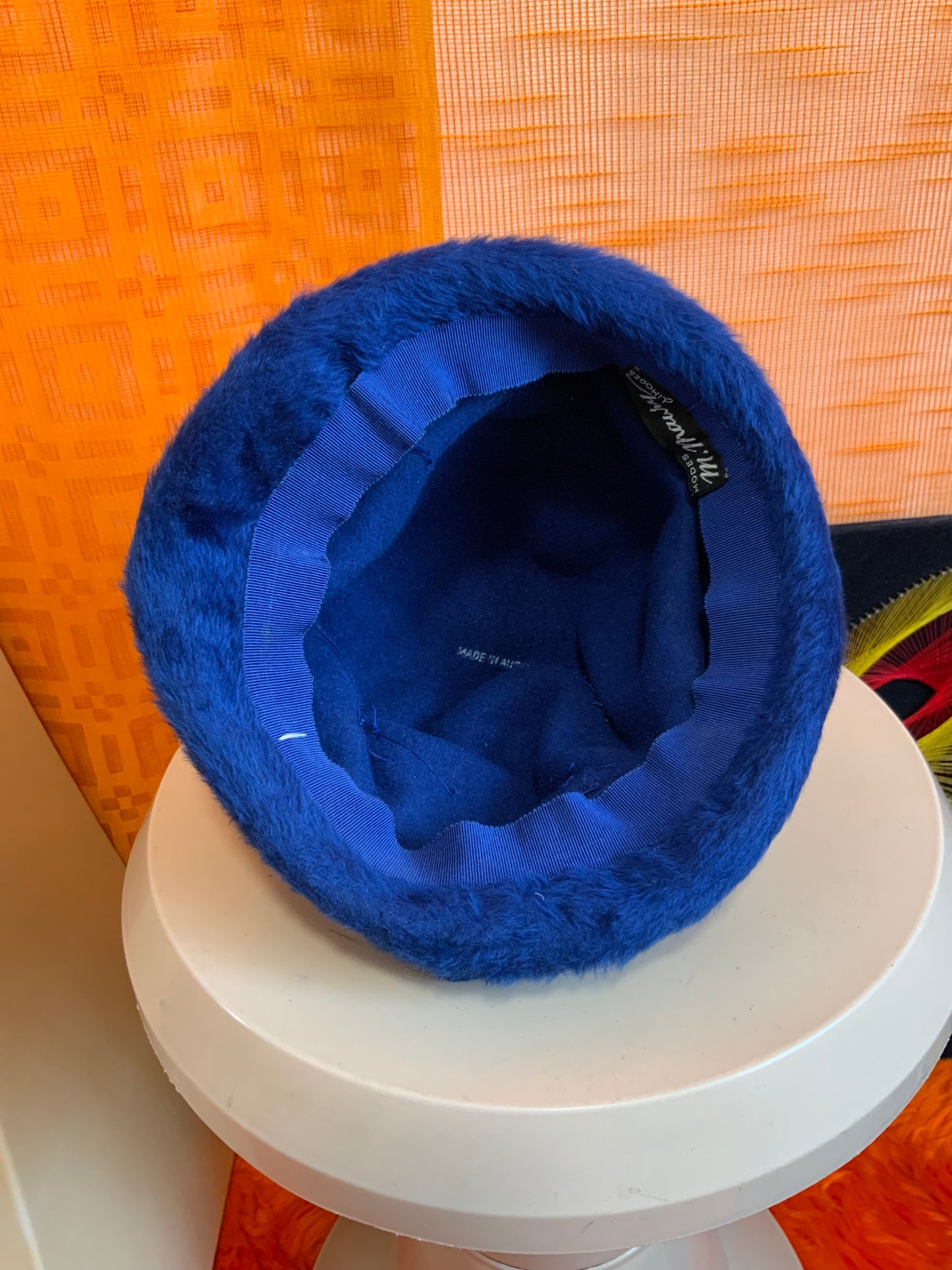 Chapeau élégant Ancien 1960 Vintage Fourrure synthétique bleue France Limoges