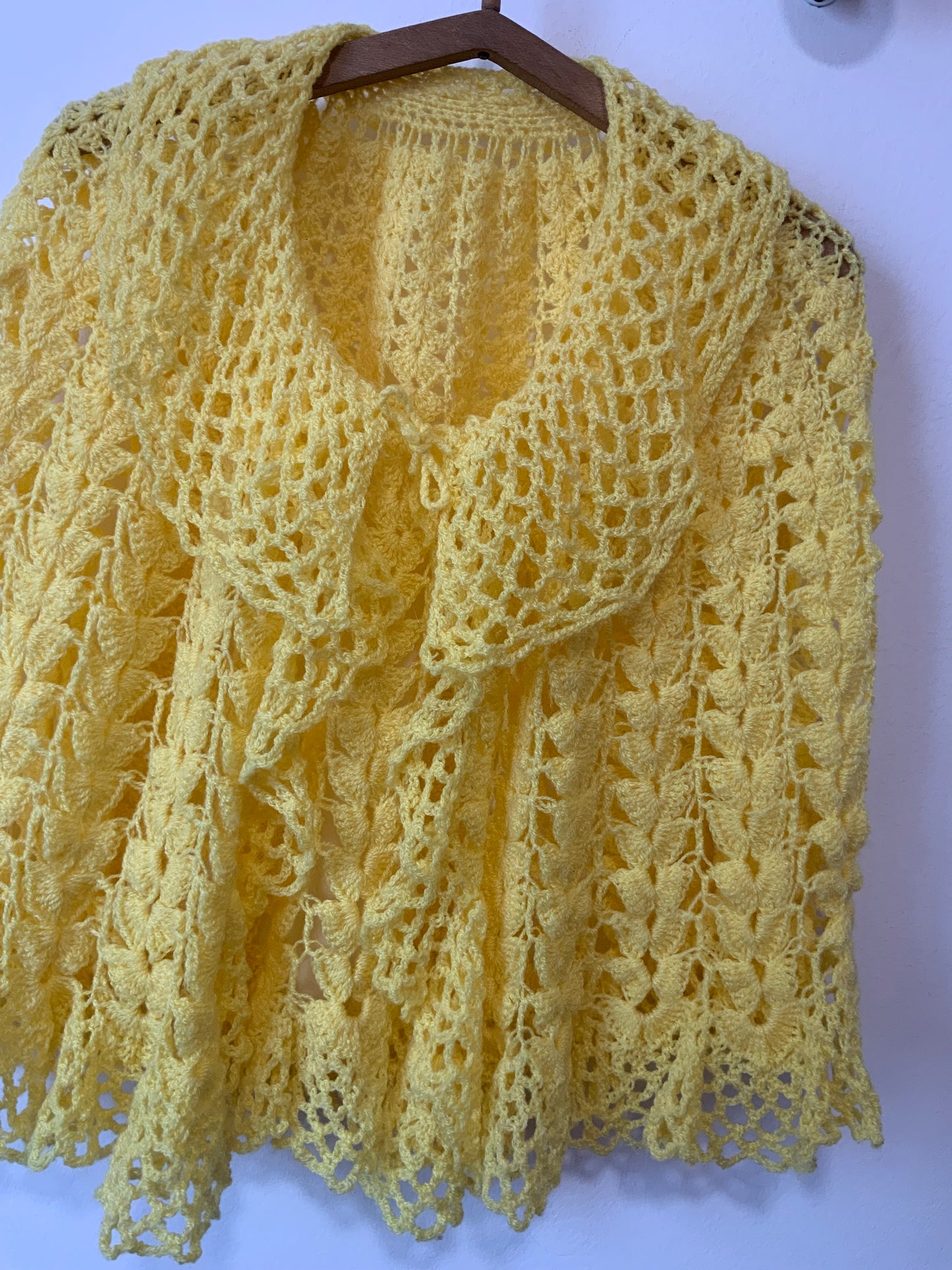 Châle Jaune Vintage Laine au Crochet Bohème