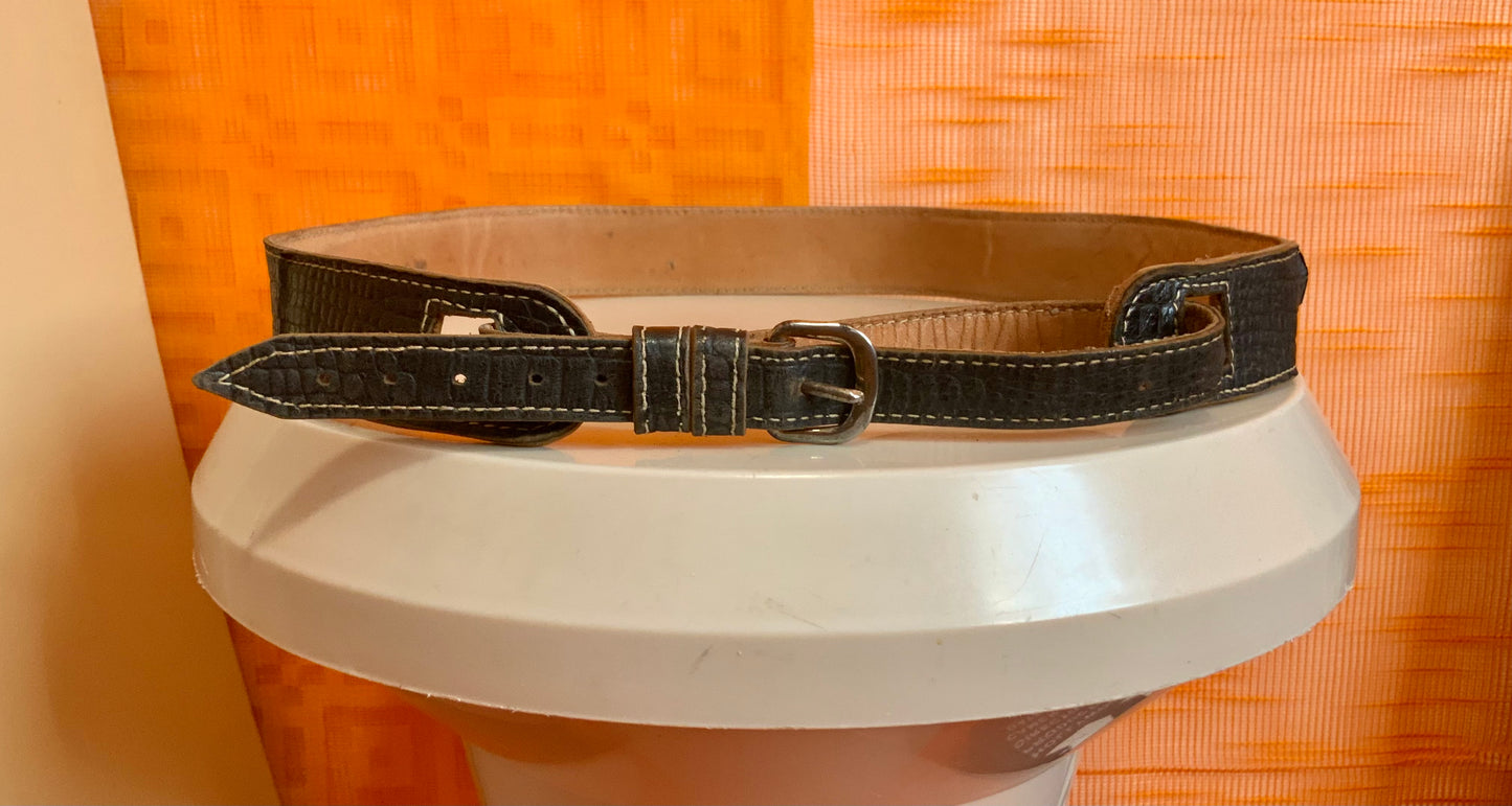 Ceinture 1960 Vintage Cuir Croco noir Confection main par fourreur