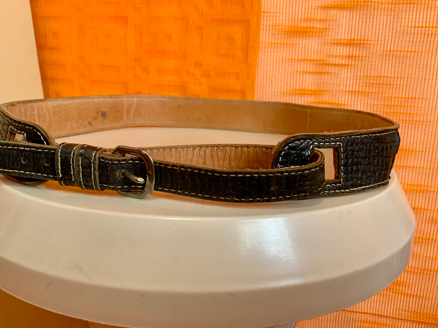 Ceinture 1960 Vintage Cuir Croco noir Confection main par fourreur