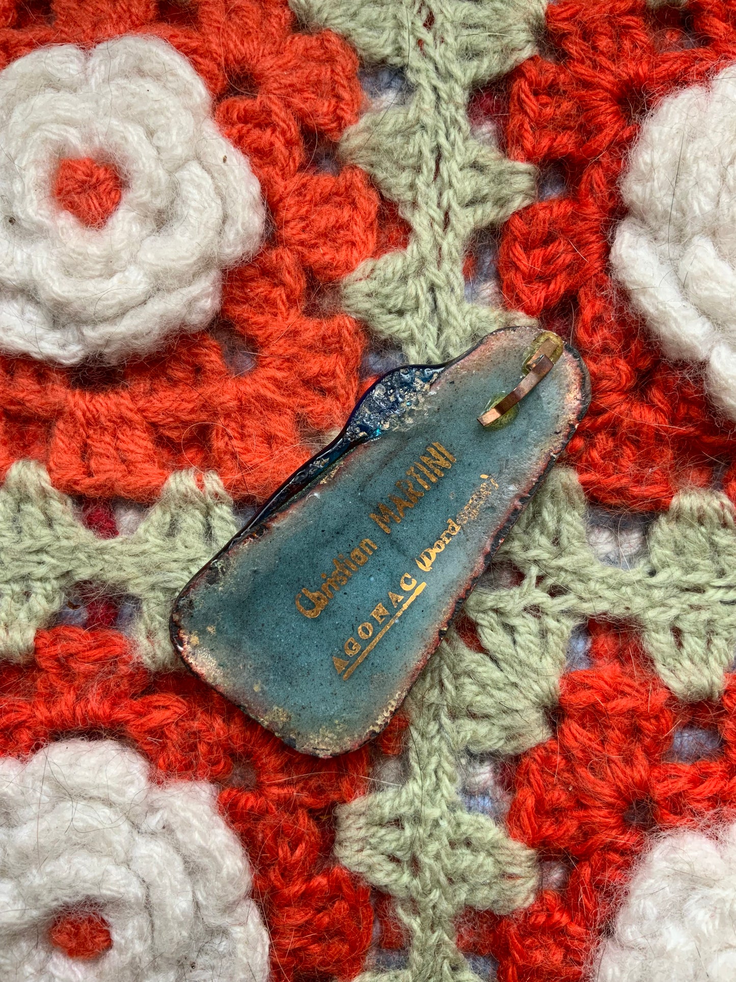 Bijou Ancien Pendentif Signé Patte de verre Vintage France