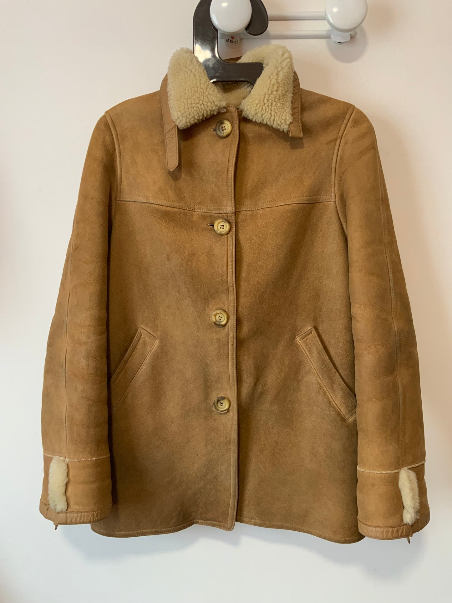 Superbe peau lainée peau retournée cuir daim beige Vintage