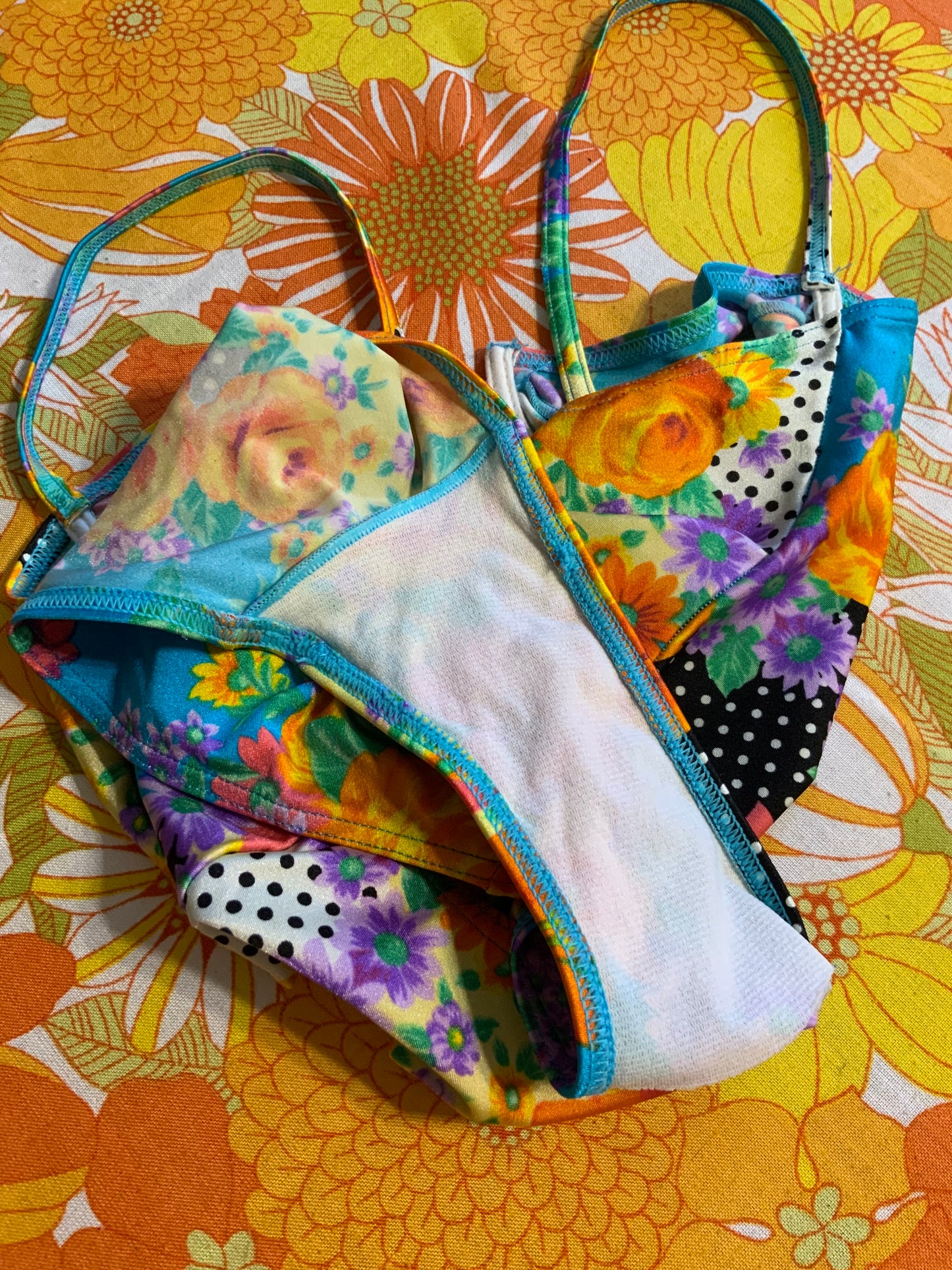 Maillot de bain à Fleurs et pois Vintage 1990 France