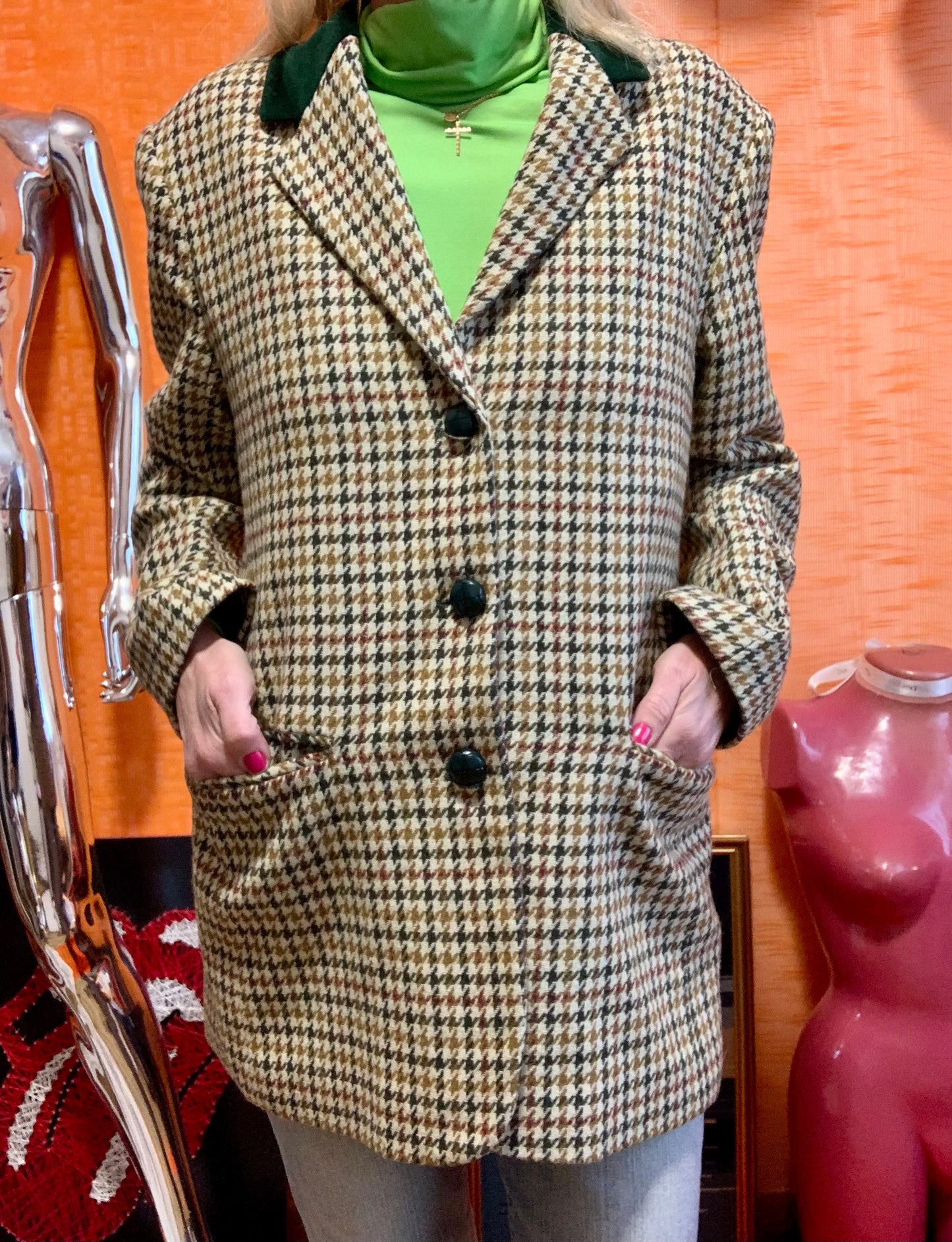 Veste à carreaux pieds de poule Laine Vintage 1990 Chic et Classe