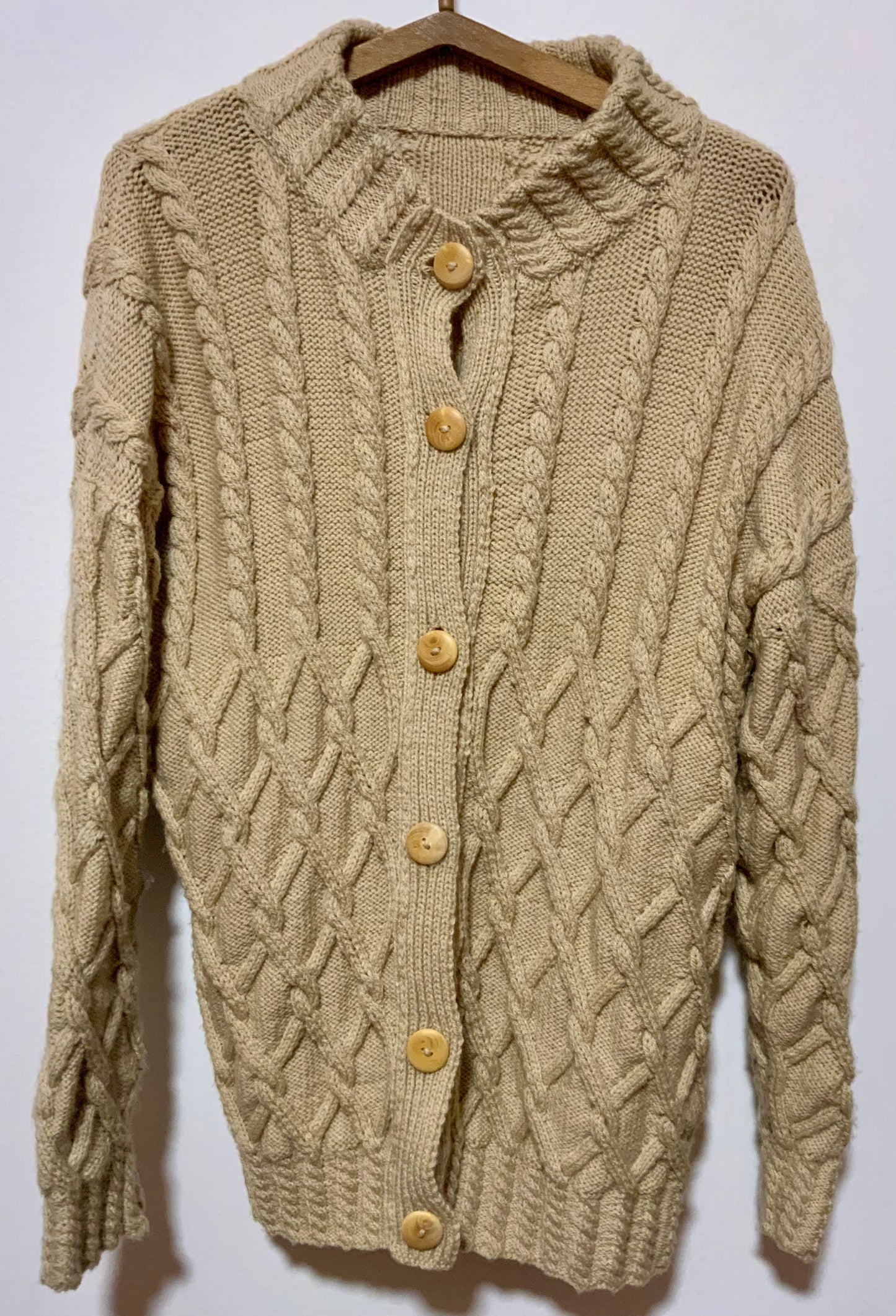 Gros gilet Tricot fait main Torsades Laine Façon Irlandais Vintage