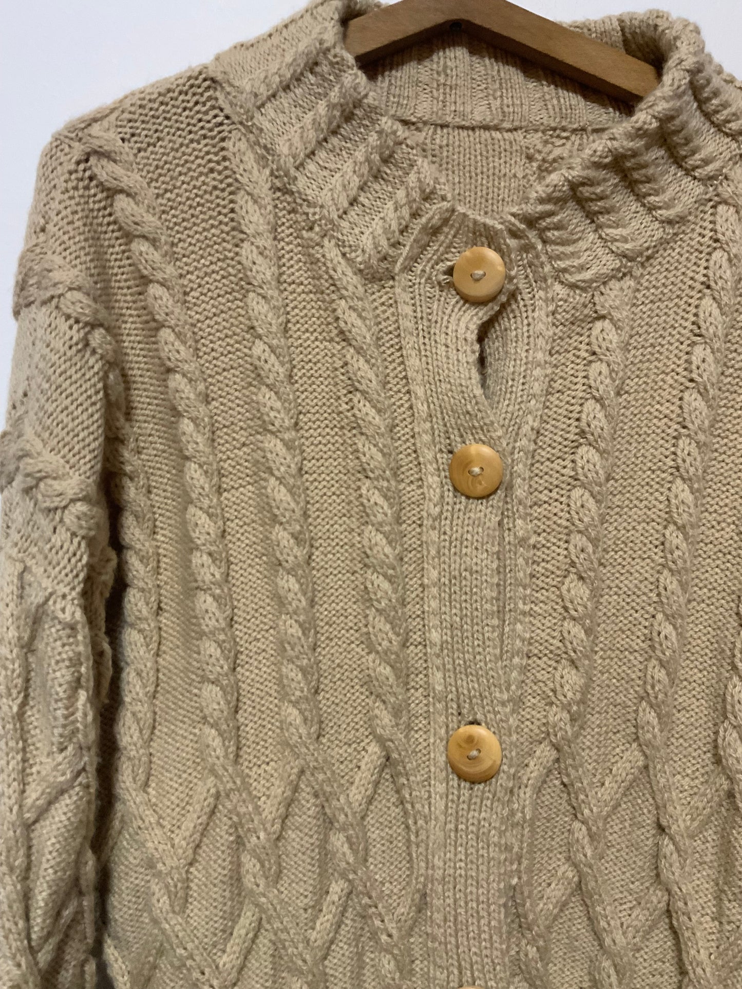 Gros gilet Tricot fait main Torsades Laine Façon Irlandais Vintage
