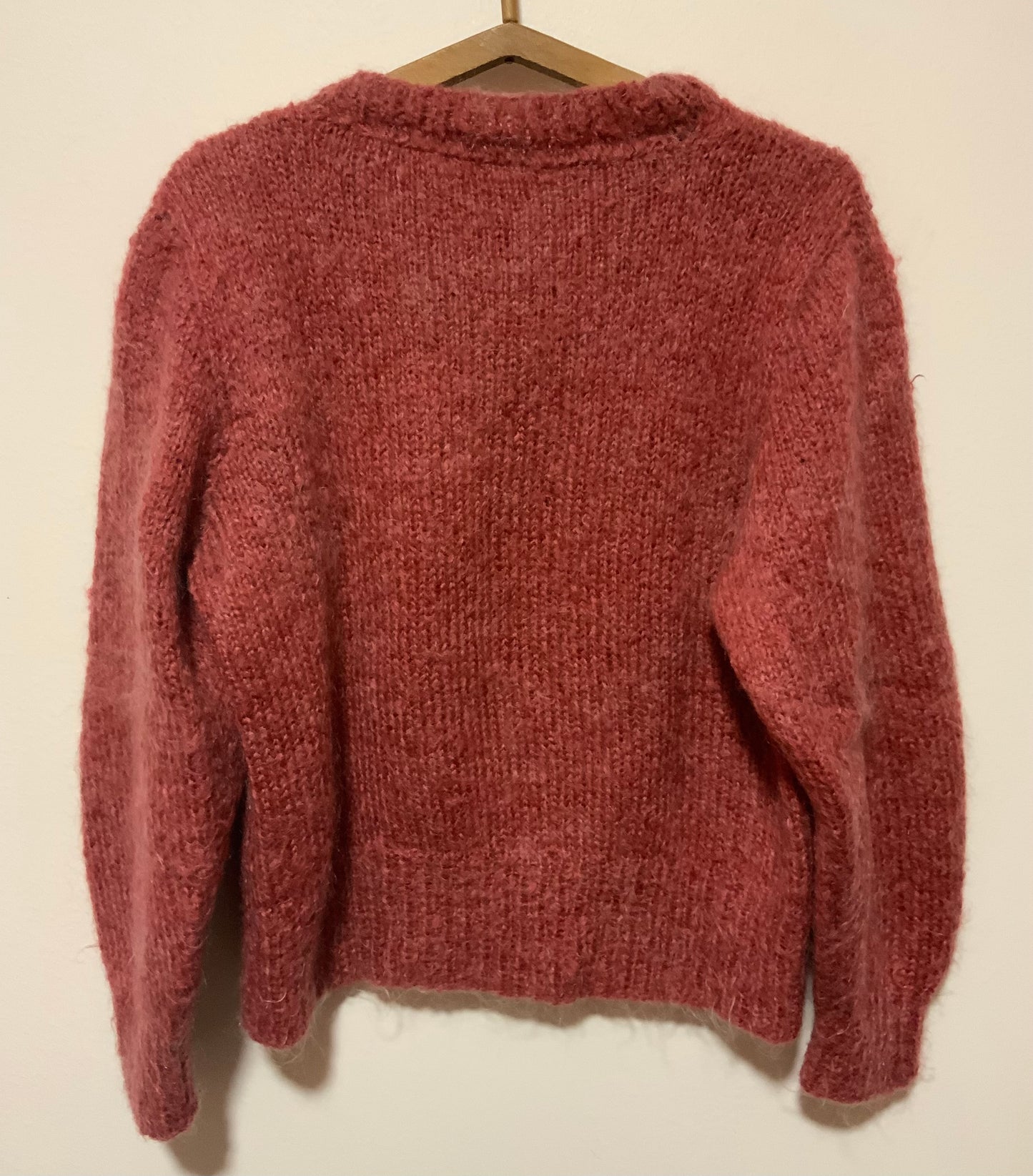 Pull Laine Mohair Tricoté Main Vintage Motifs