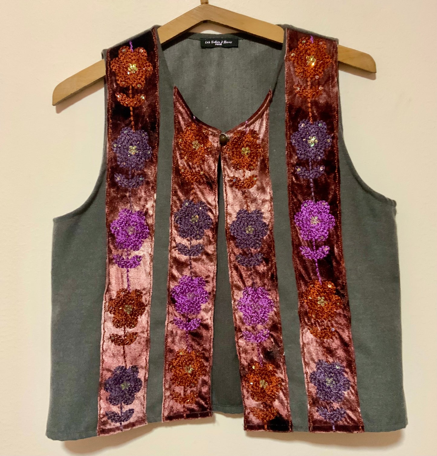 Boléro Gilet Velours A fleurs France Vintage 1990