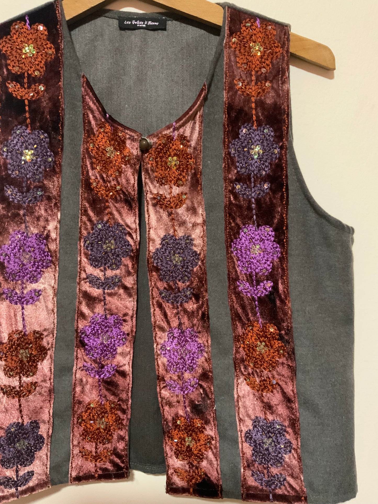 Boléro Gilet Velours A fleurs France Vintage 1990