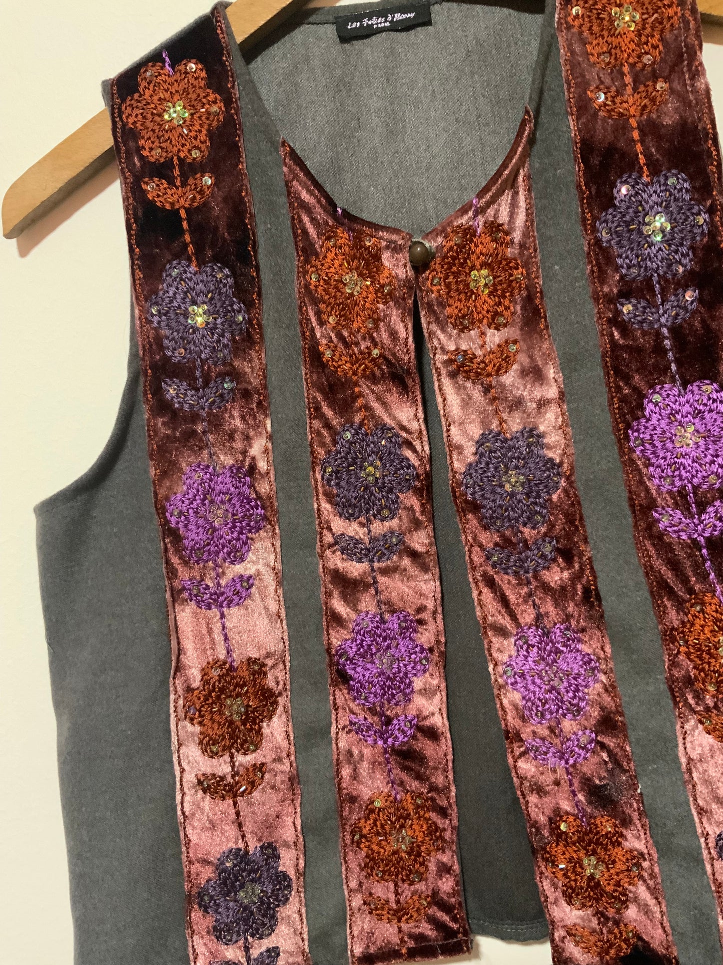 Boléro Gilet Velours A fleurs France Vintage 1990