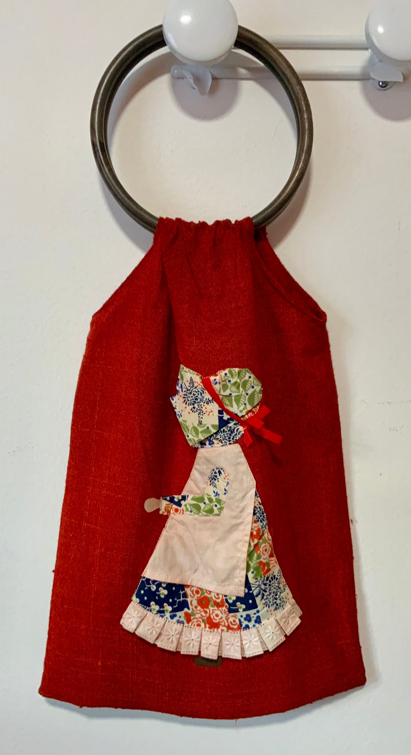 Sac tissu Sarah Kay avec poignées anneaux bois Vintage 1980