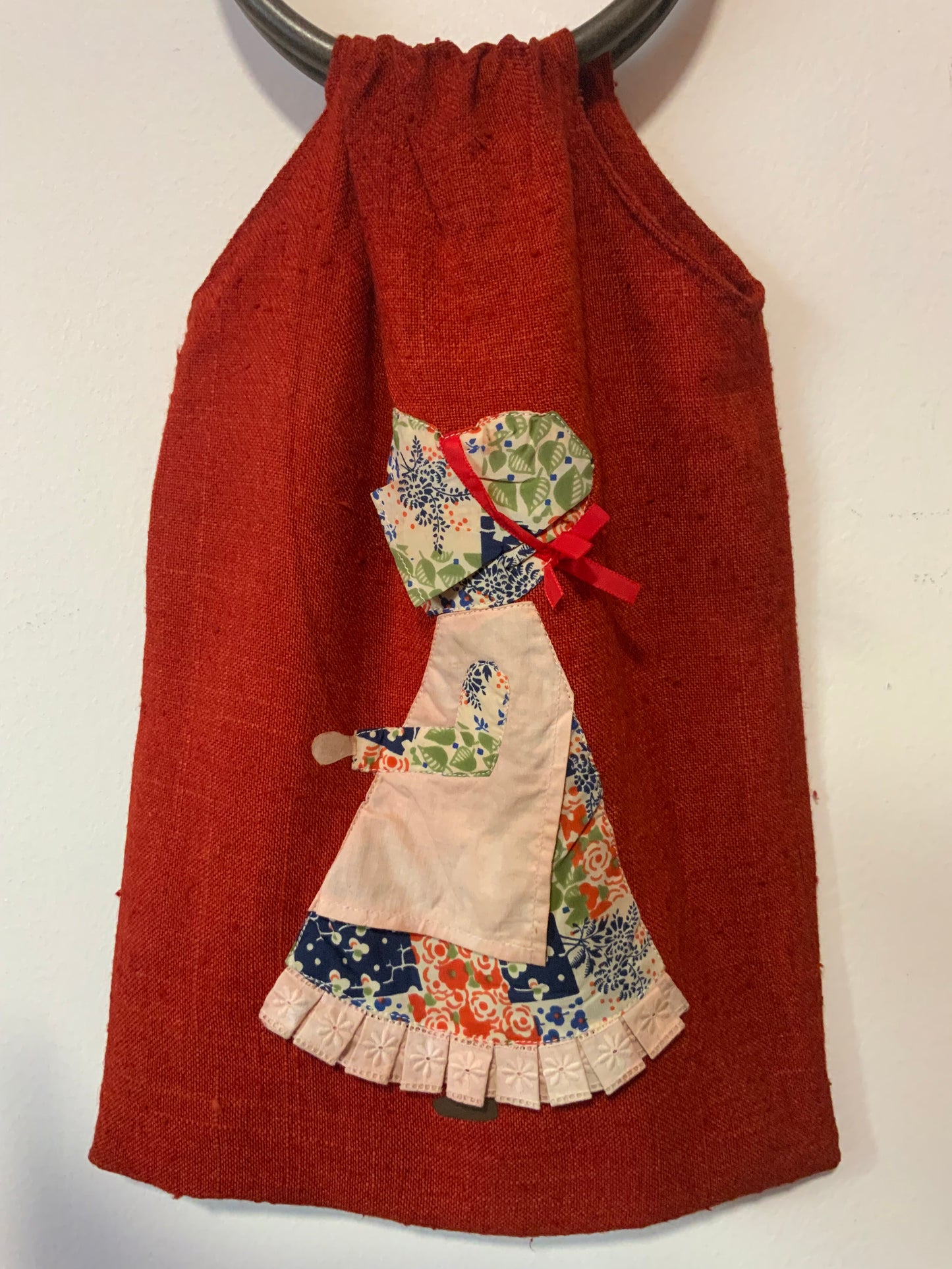 Sac tissu Sarah Kay avec poignées anneaux bois Vintage 1980