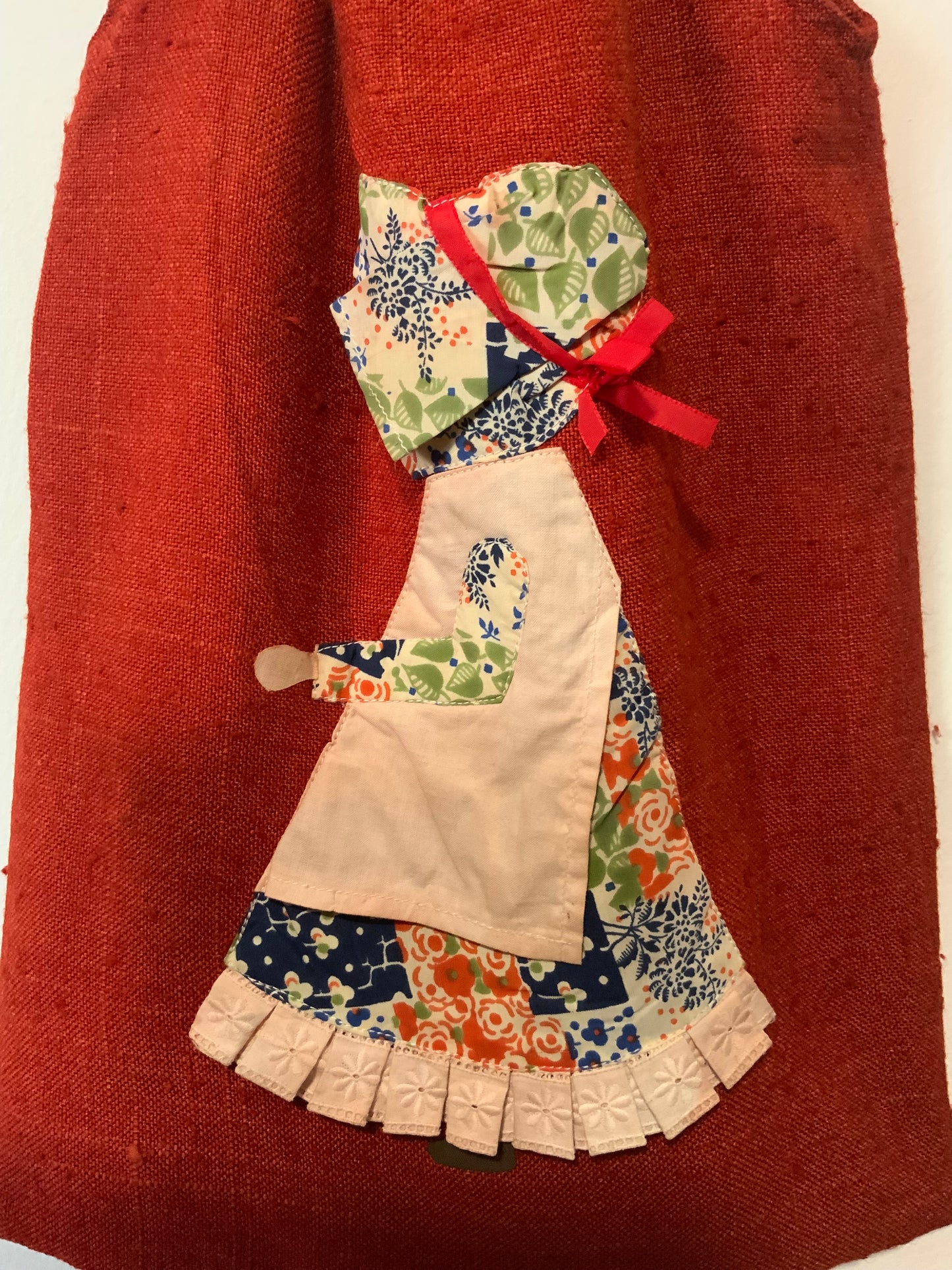 Sac tissu Sarah Kay avec poignées anneaux bois Vintage 1980