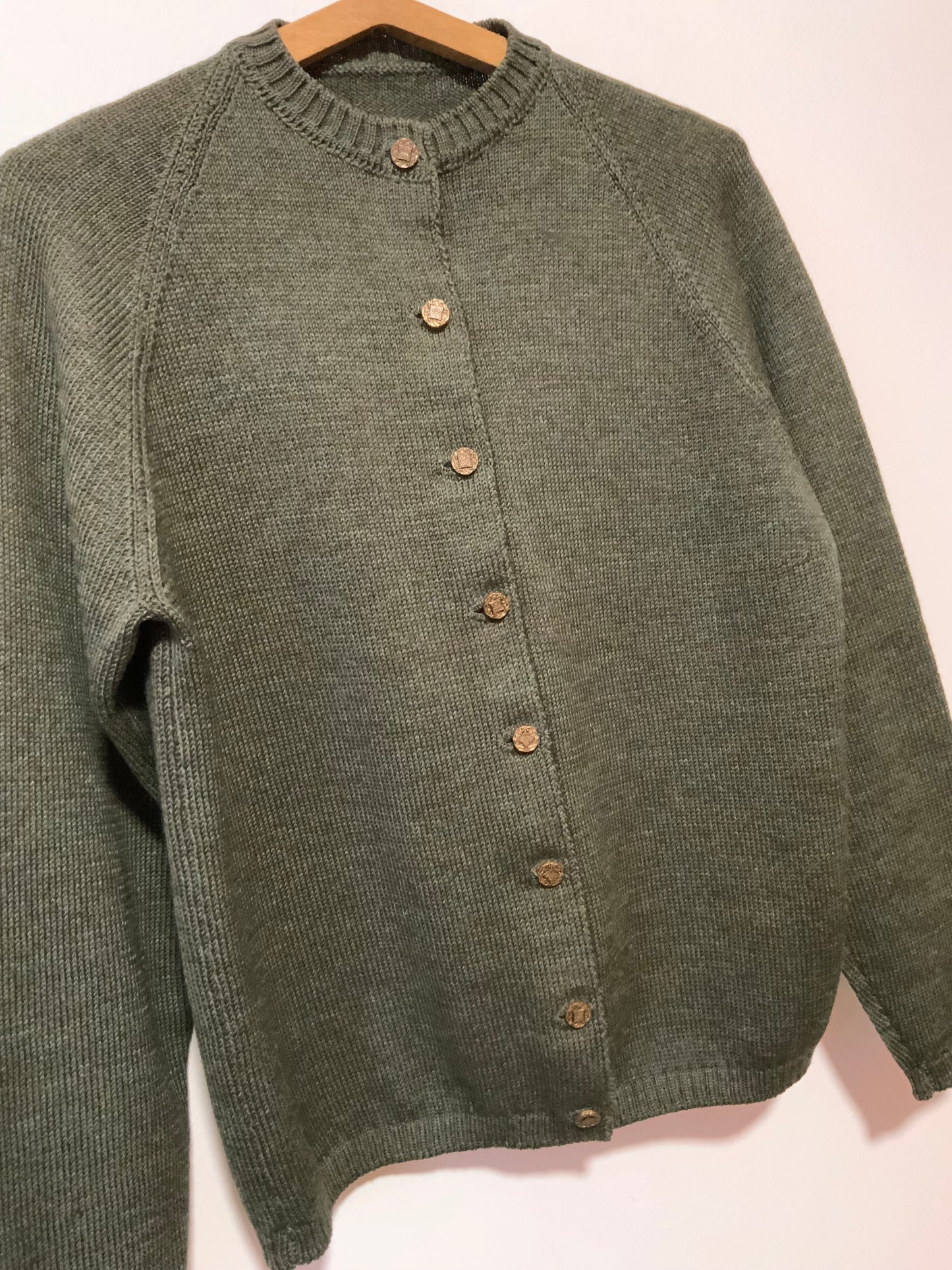 Gilet Autrichien Kaki Laine Fait Main Vintage