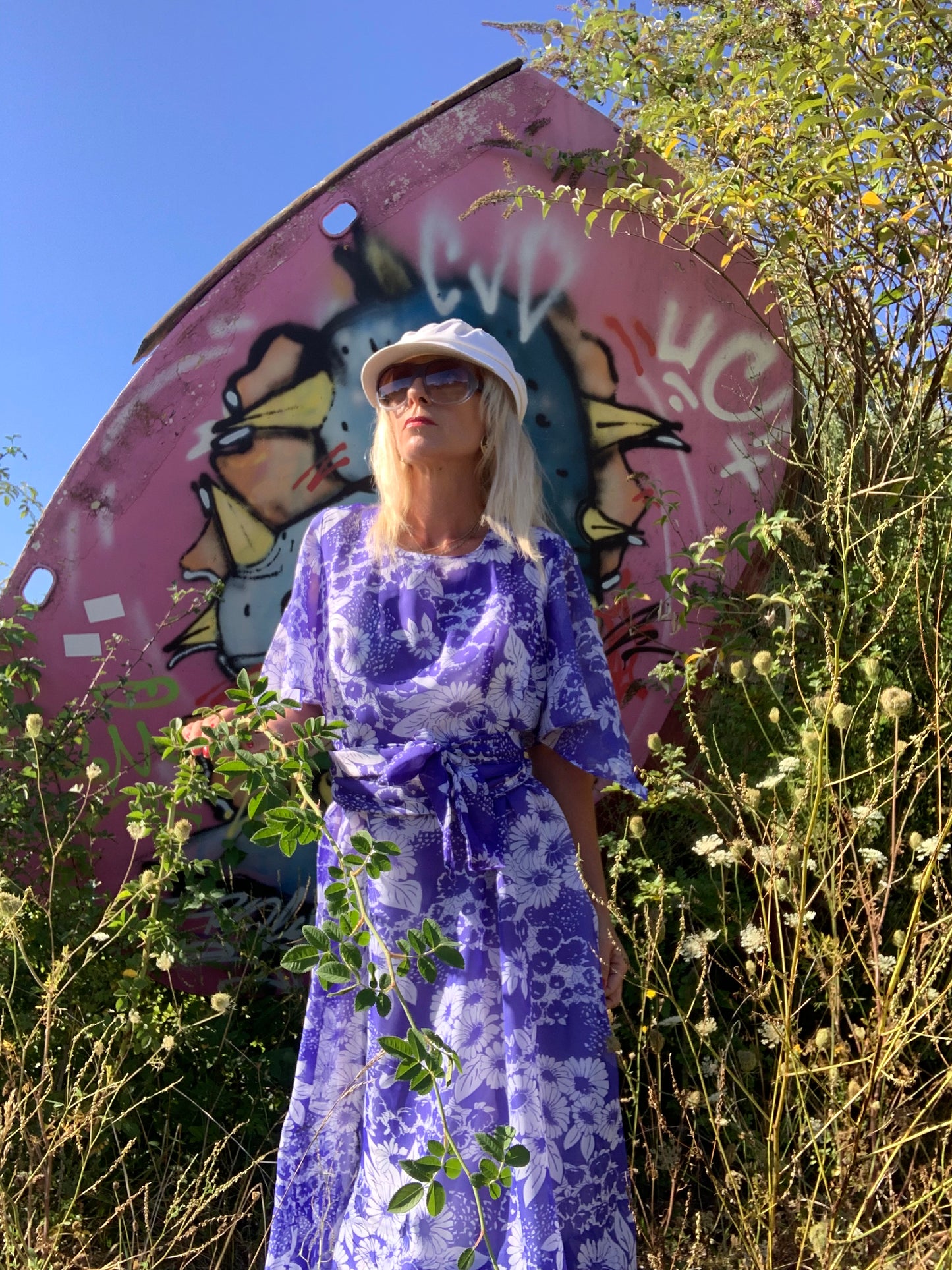 Robe Longue Mousseline Fleurs Création Paris France Vintage 1970
