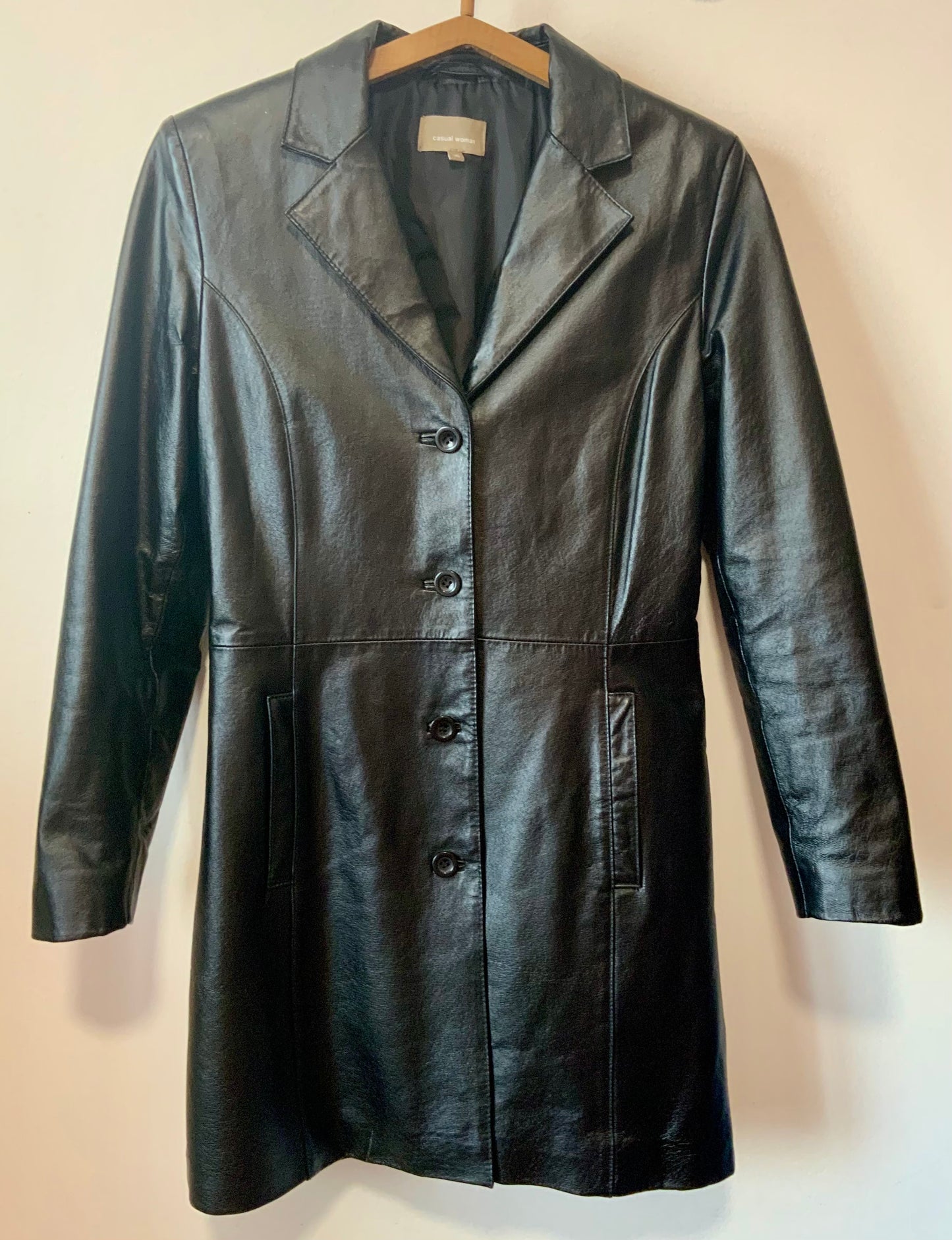 Veste 3/4 Cuir Noir Vintage Élégance