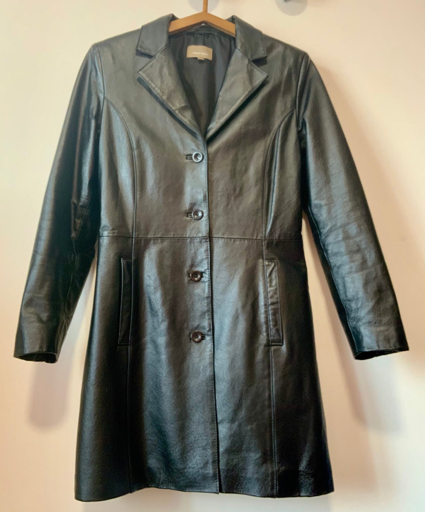 Veste 3/4 Cuir Noir Vintage Élégance