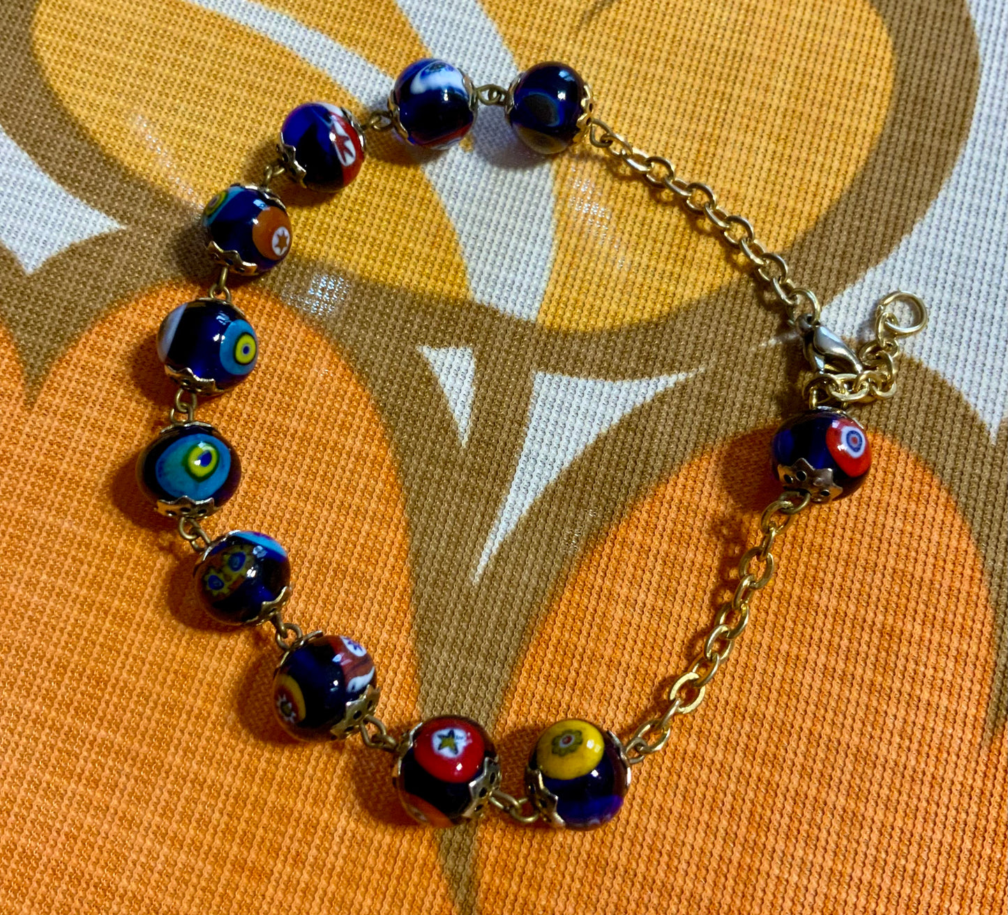Bracelet perles verre de Murano Vintage Plaqué or