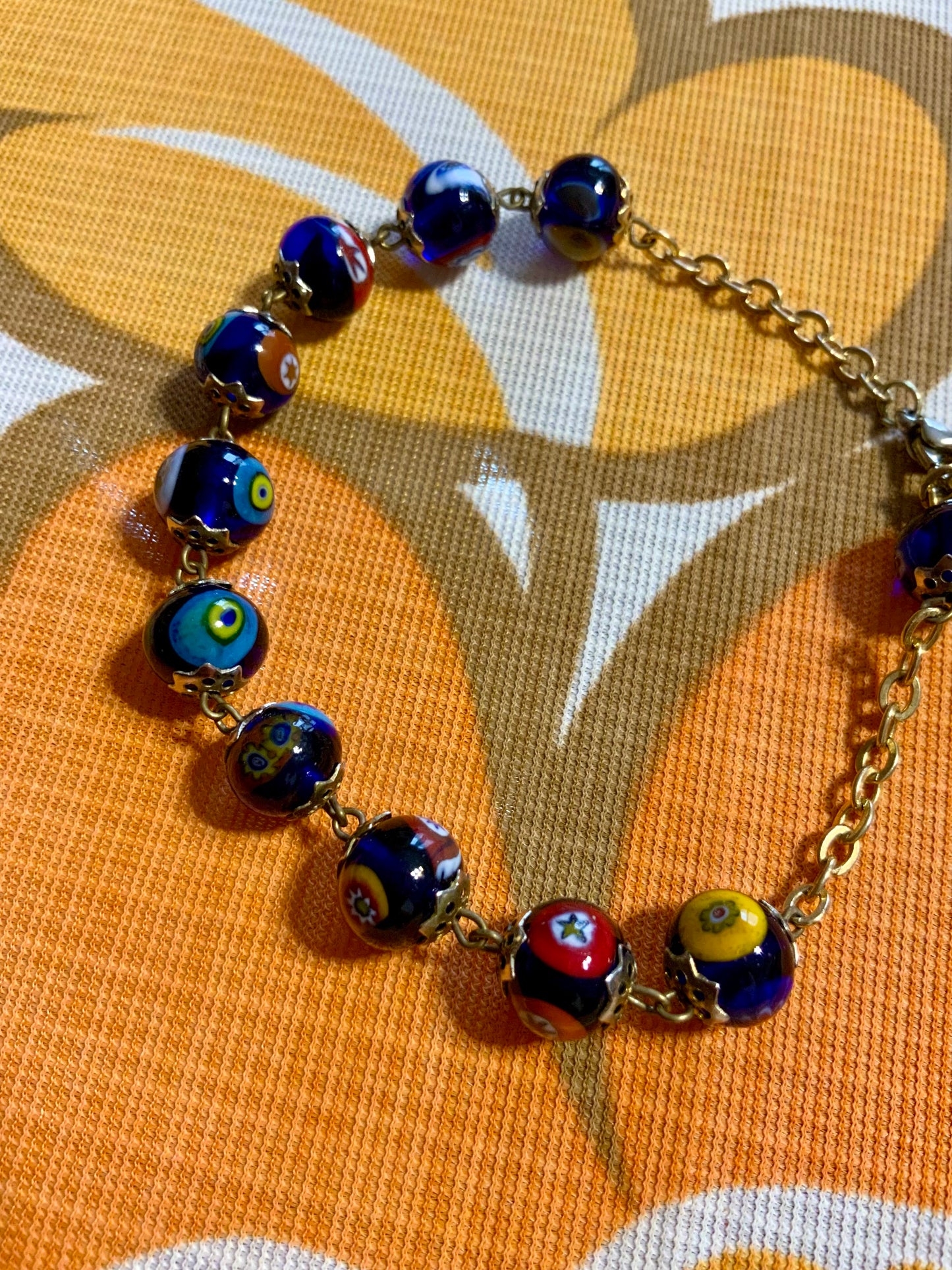 Bracelet perles verre de Murano Vintage Plaqué or