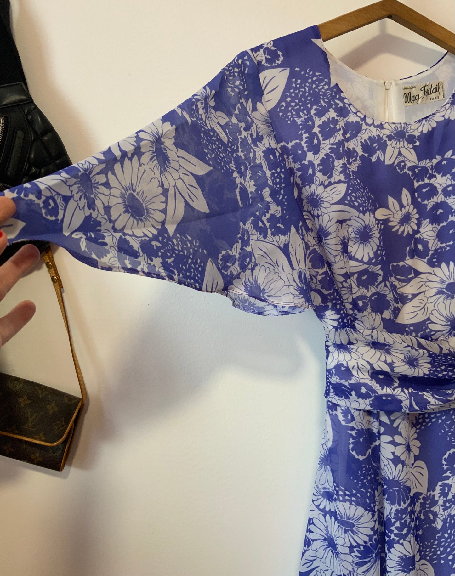 Robe Longue Mousseline Fleurs Création Paris France Vintage 1970