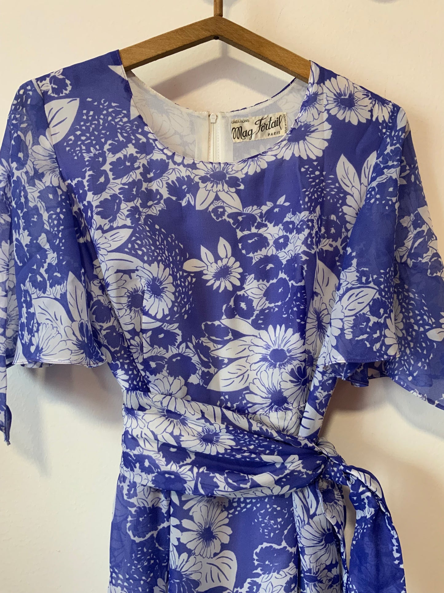 Robe Longue Mousseline Fleurs Création Paris France Vintage 1970