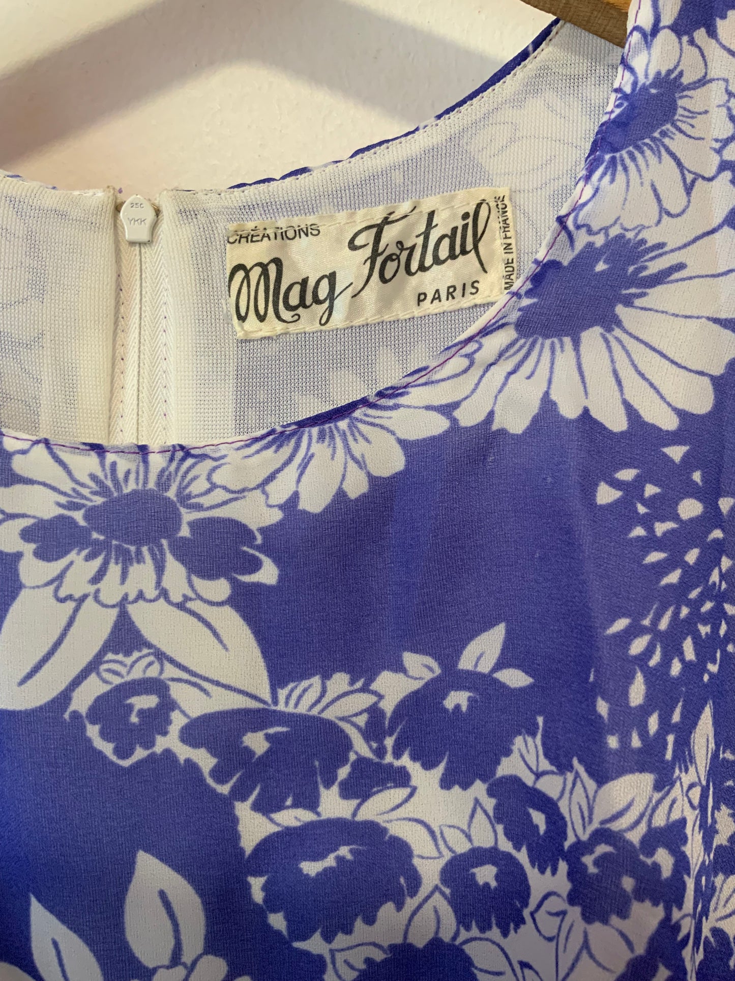 Robe Longue Mousseline Fleurs Création Paris France Vintage 1970