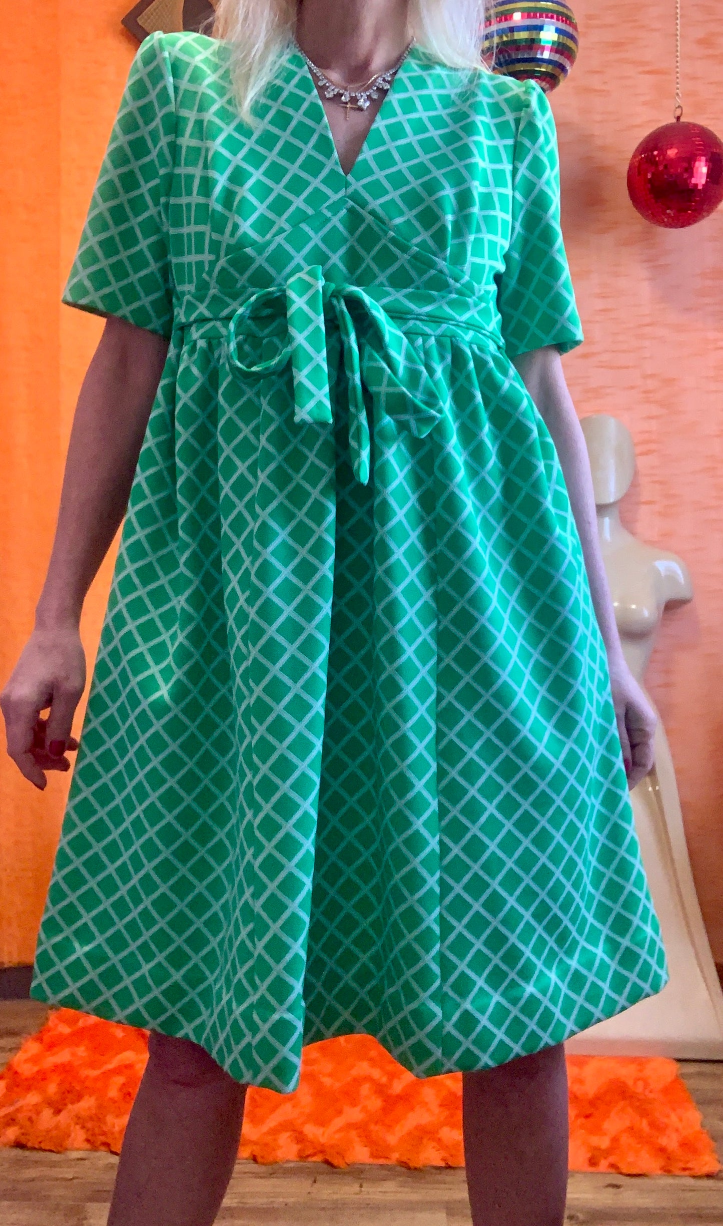 Superbe robe en jersey vert Vintage 1960 carreaux Burlington