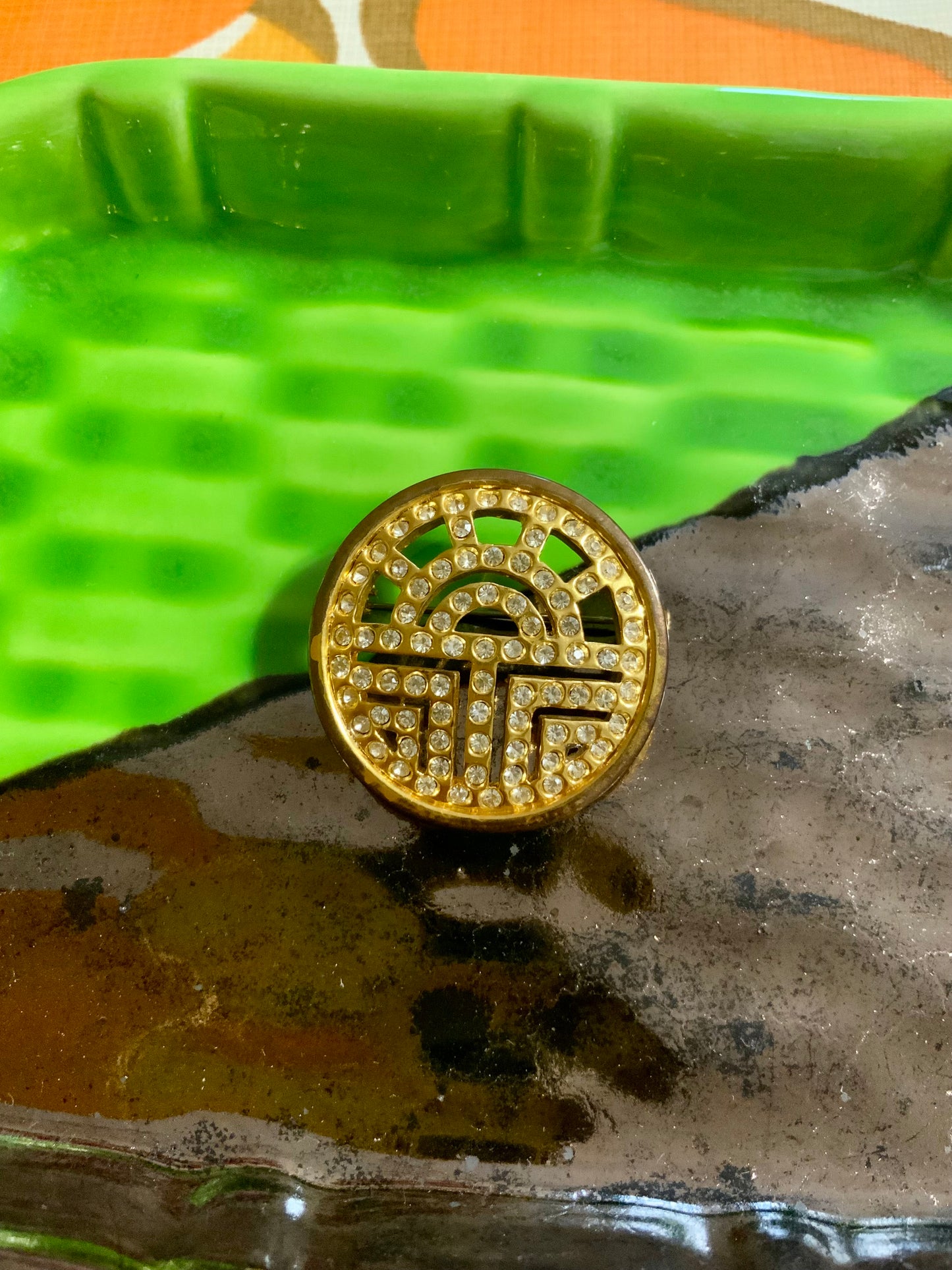 Broche Design Métal et Strass Vintage