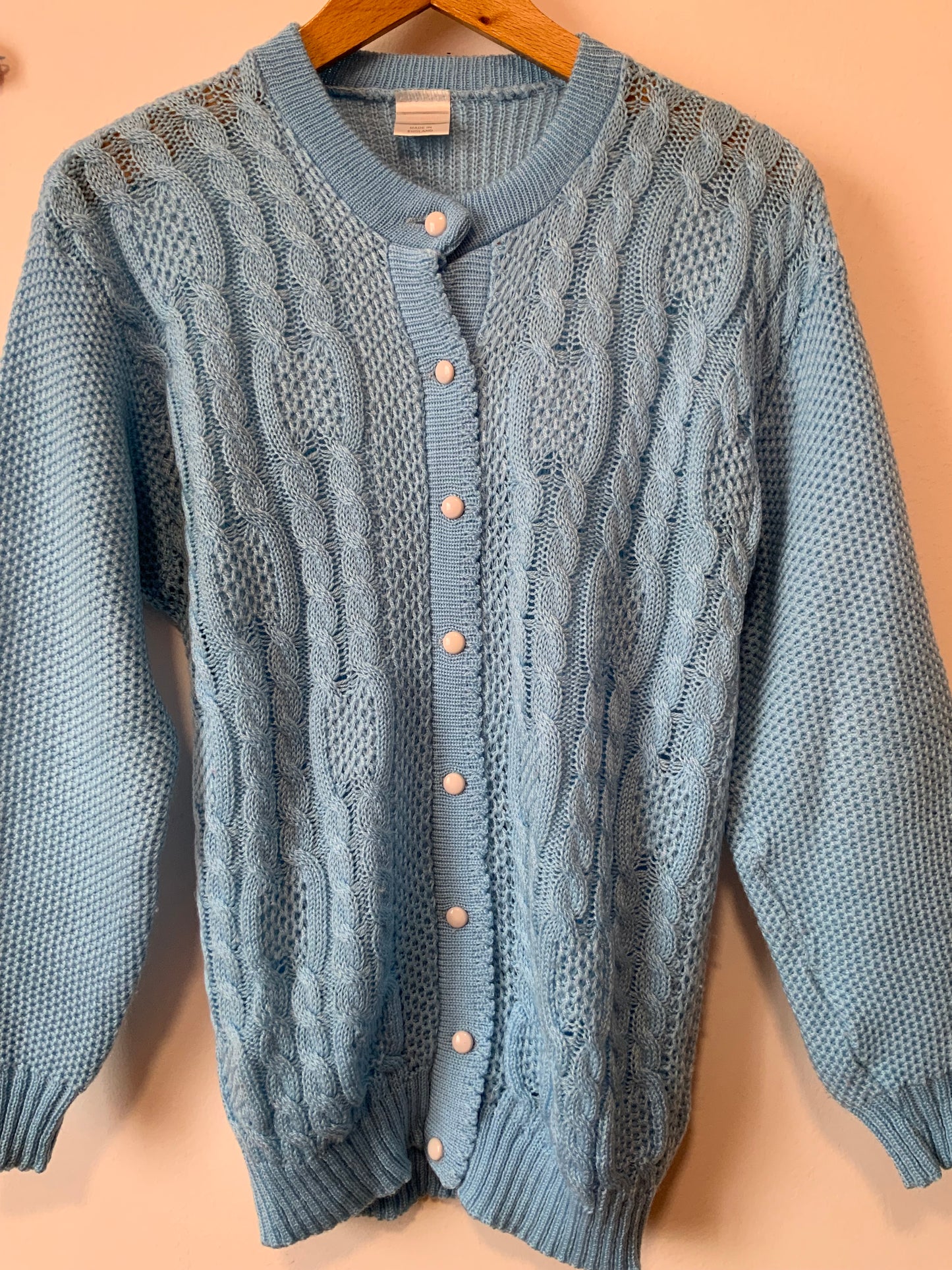 Gilet Anglais tricoté Laine torsades façon pull Irlandais Vintage Ravissant
