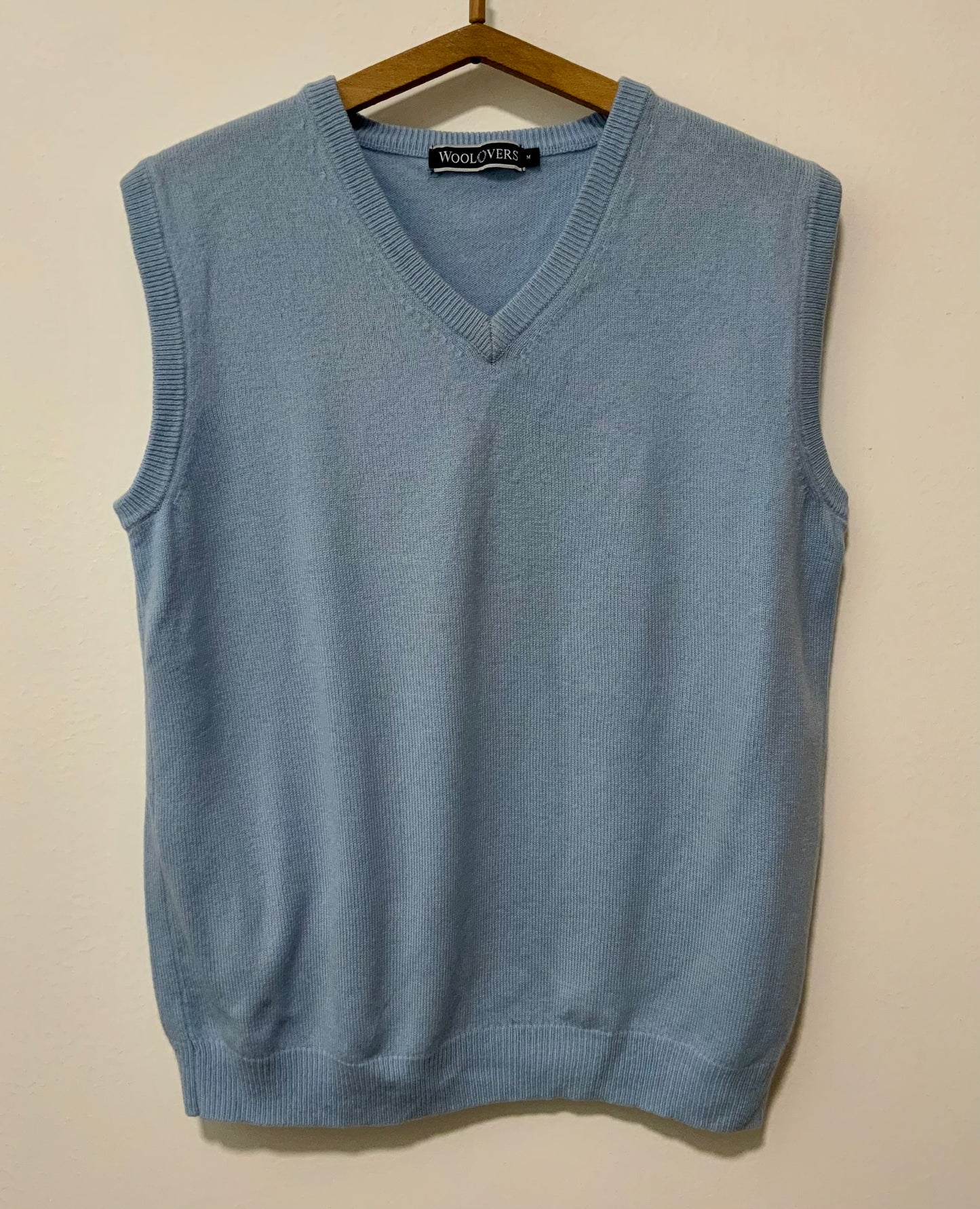 Pull sans manche 100% Laine Vierge bleu ciel Vintage Mixte