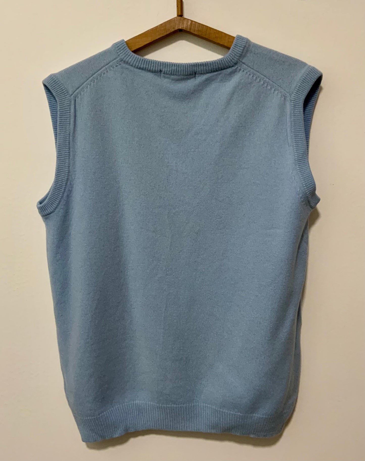 Pull sans manche 100% Laine Vierge bleu ciel Vintage Mixte