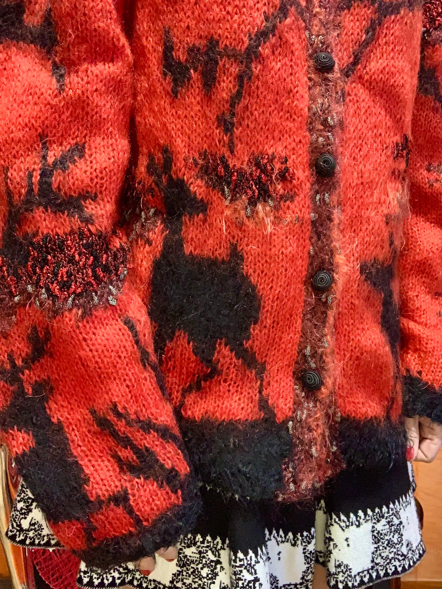 Superbe Gilet tricoté main Angora Mohair Vintage